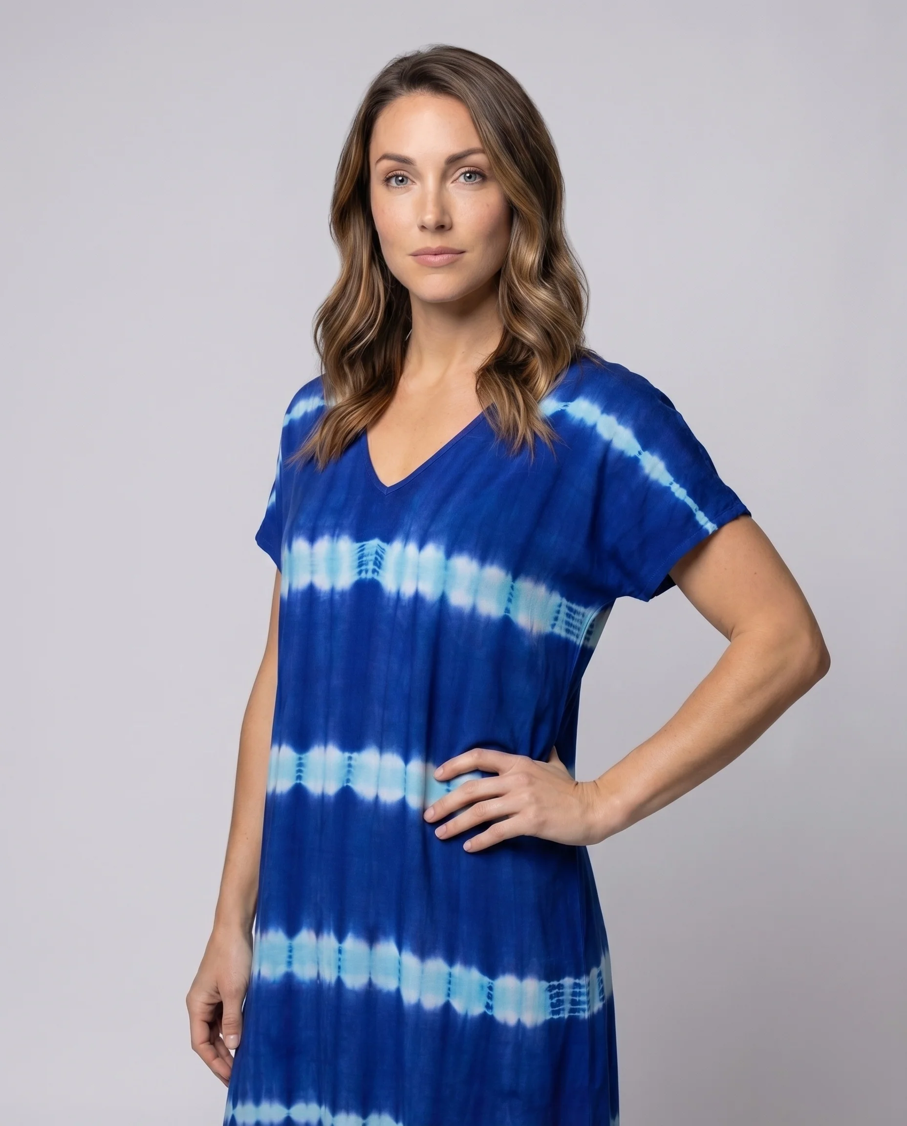 Damen Batik-Swingkleid V-Ausschnitt A-Linie Locker - Image 2