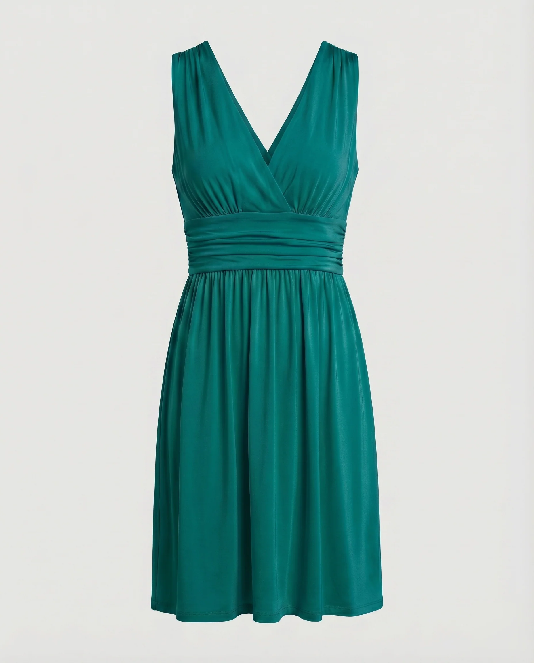 Damen Empire-Kleid V-Ausschnitt Unterbrust-Raffung A-Linie - Image 12