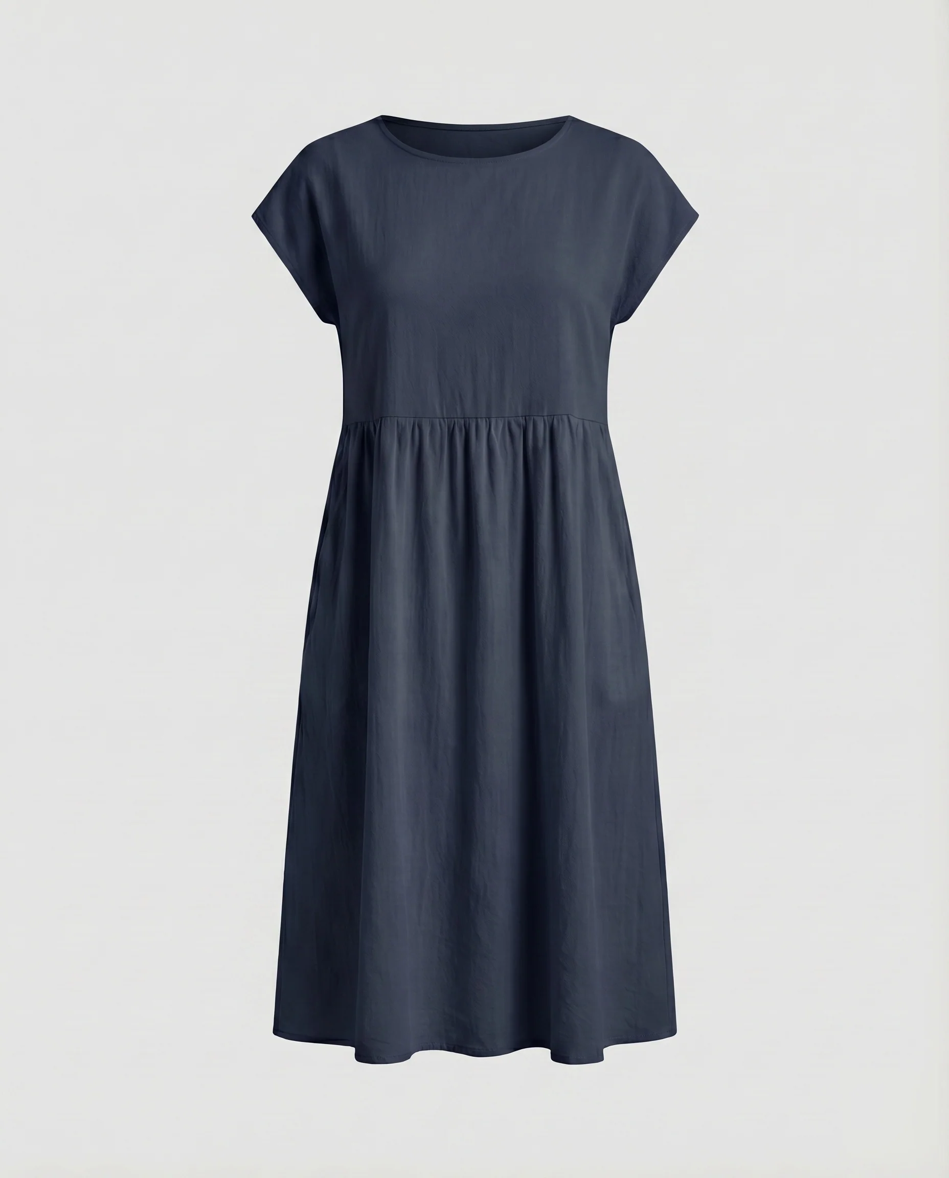 Damen Komfort-Midikleid Kappärmel Unterbrust-Raffung Seitentaschen - Image 13