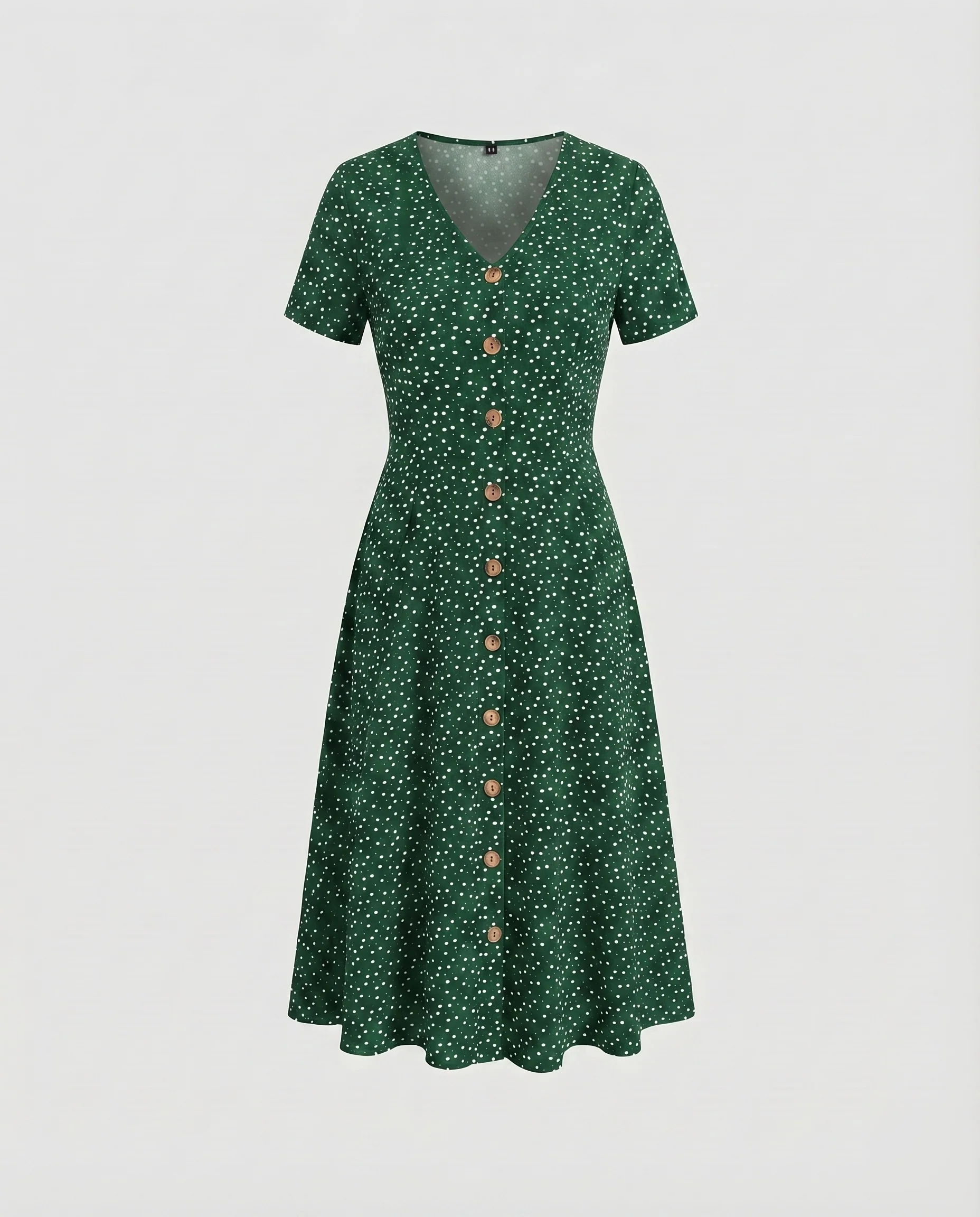 Damen Swingkleid Pünktchenmuster Knopfleiste Taillierte A-Linie - Image 7