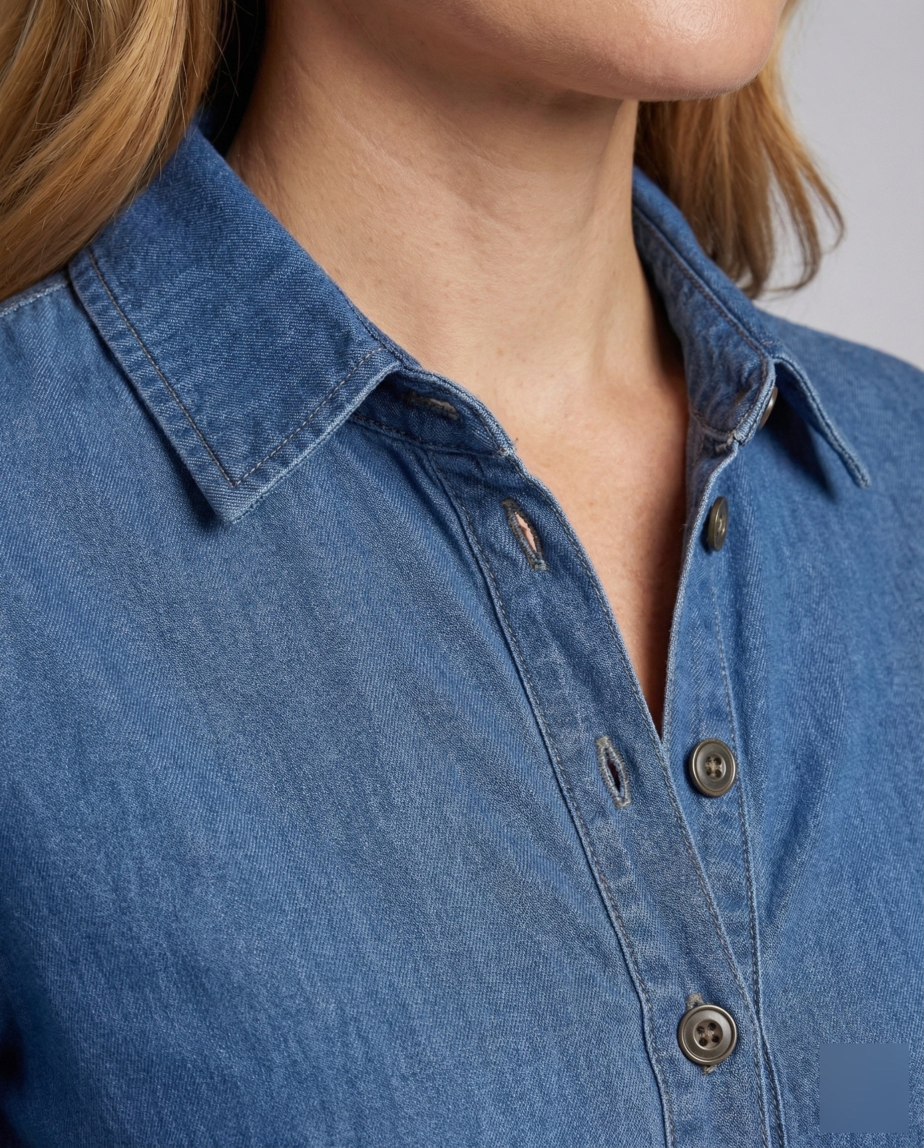 Damen Hemdblusen-Maxikleid Chambray-Optik Vorderer Schlitz - Image 3