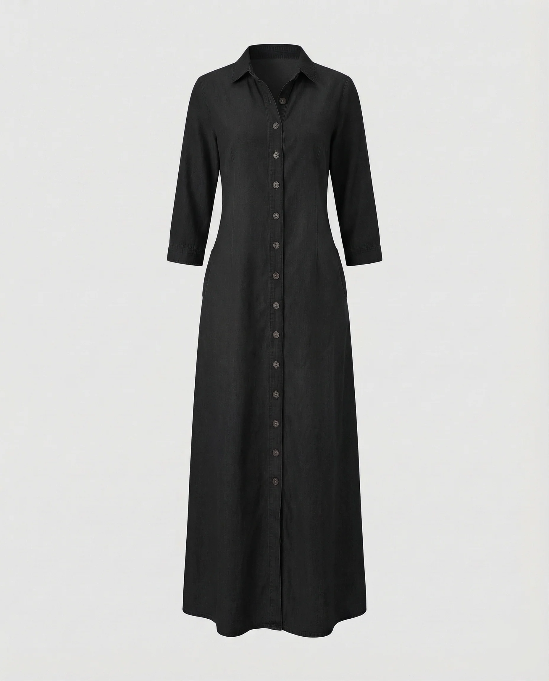 Damen Hemdblusen-Maxikleid Chambray-Optik Vorderer Schlitz - Image 5