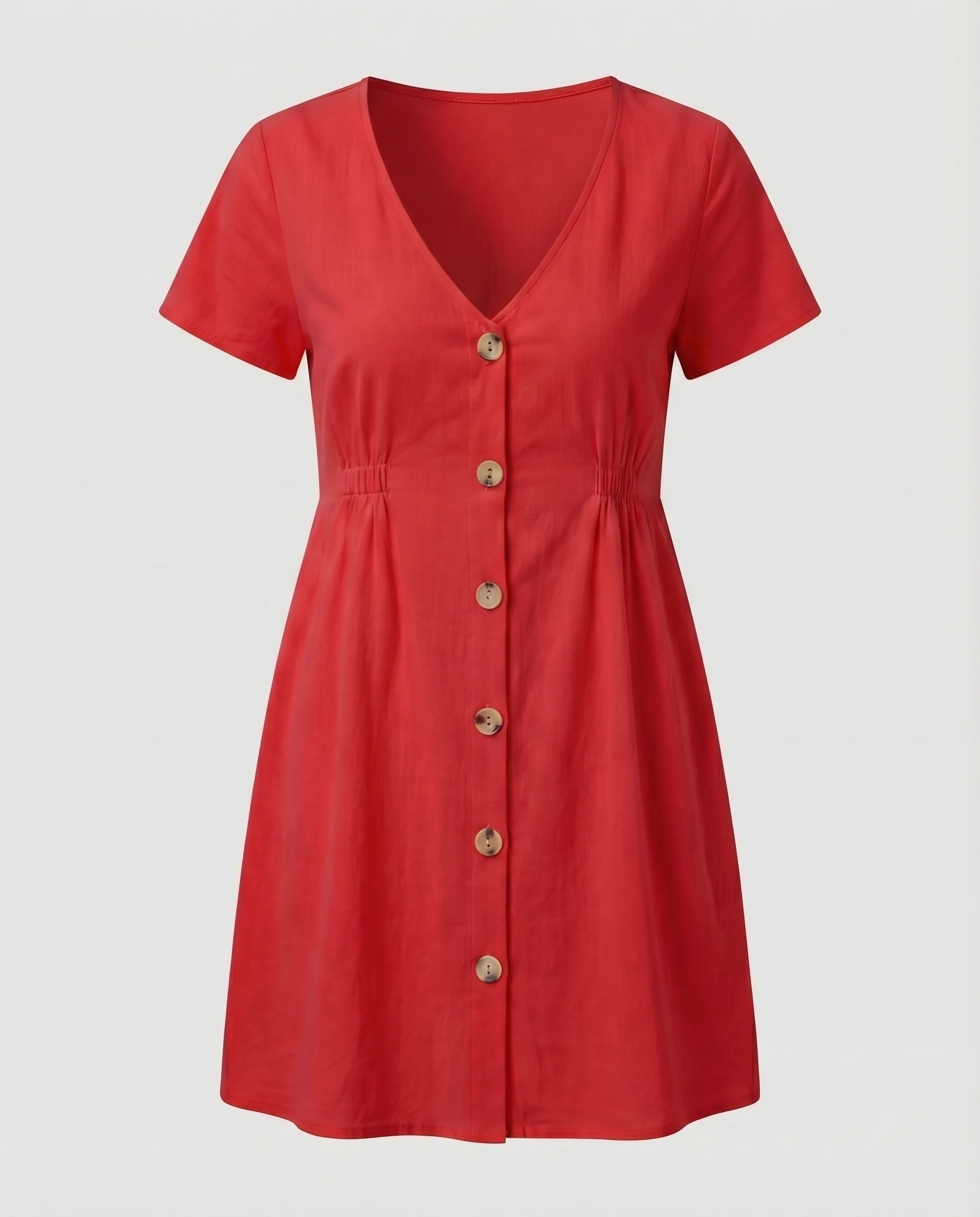 Damen Knopfleisten-Minikleid V-Ausschnitt Empire-Taille A-Linie - Image 7