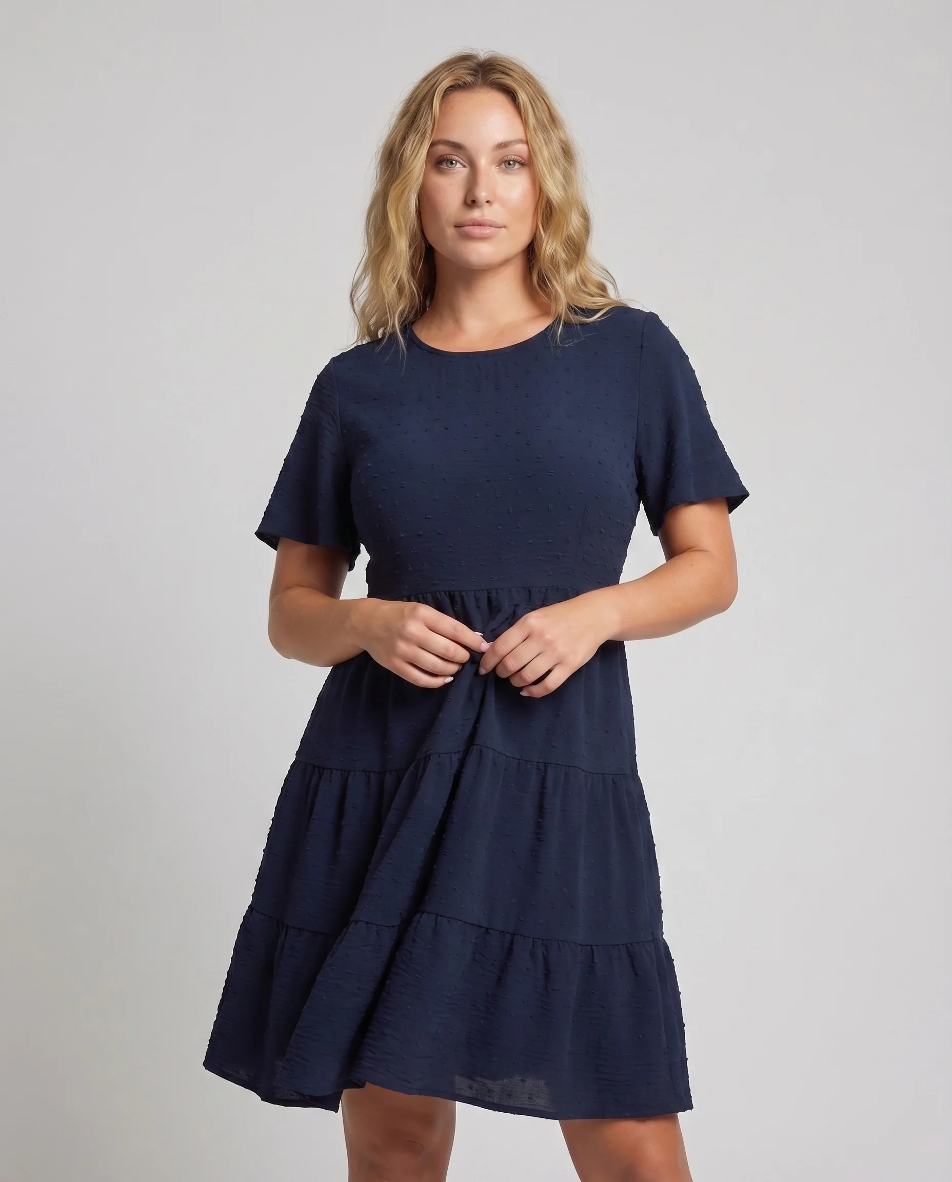 Damen A-Linien-Stufenkleid Punktstruktur Flatterärmel Komfortabel - Image 2