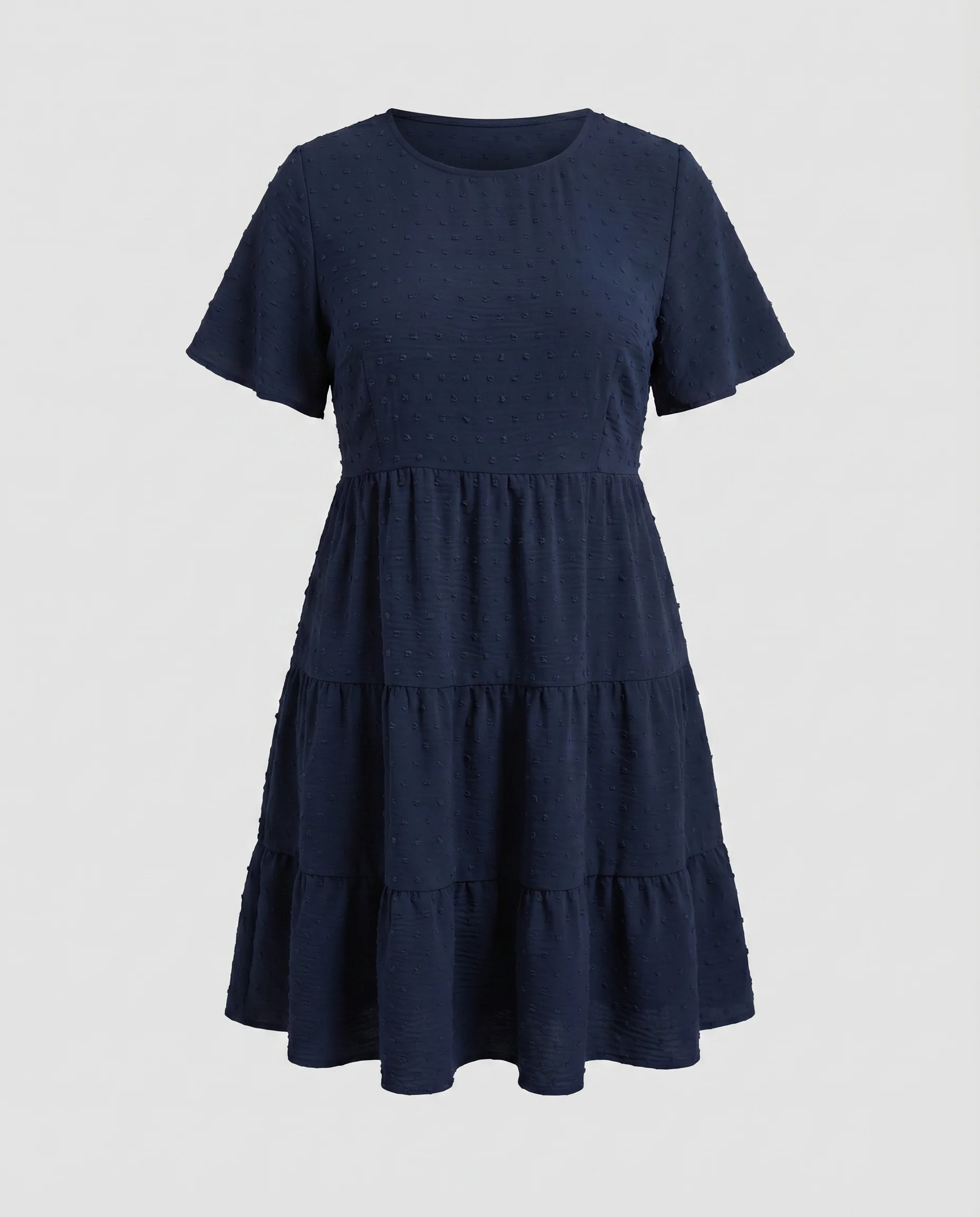 Damen A-Linien-Stufenkleid Punktstruktur Flatterärmel Komfortabel - Image 5