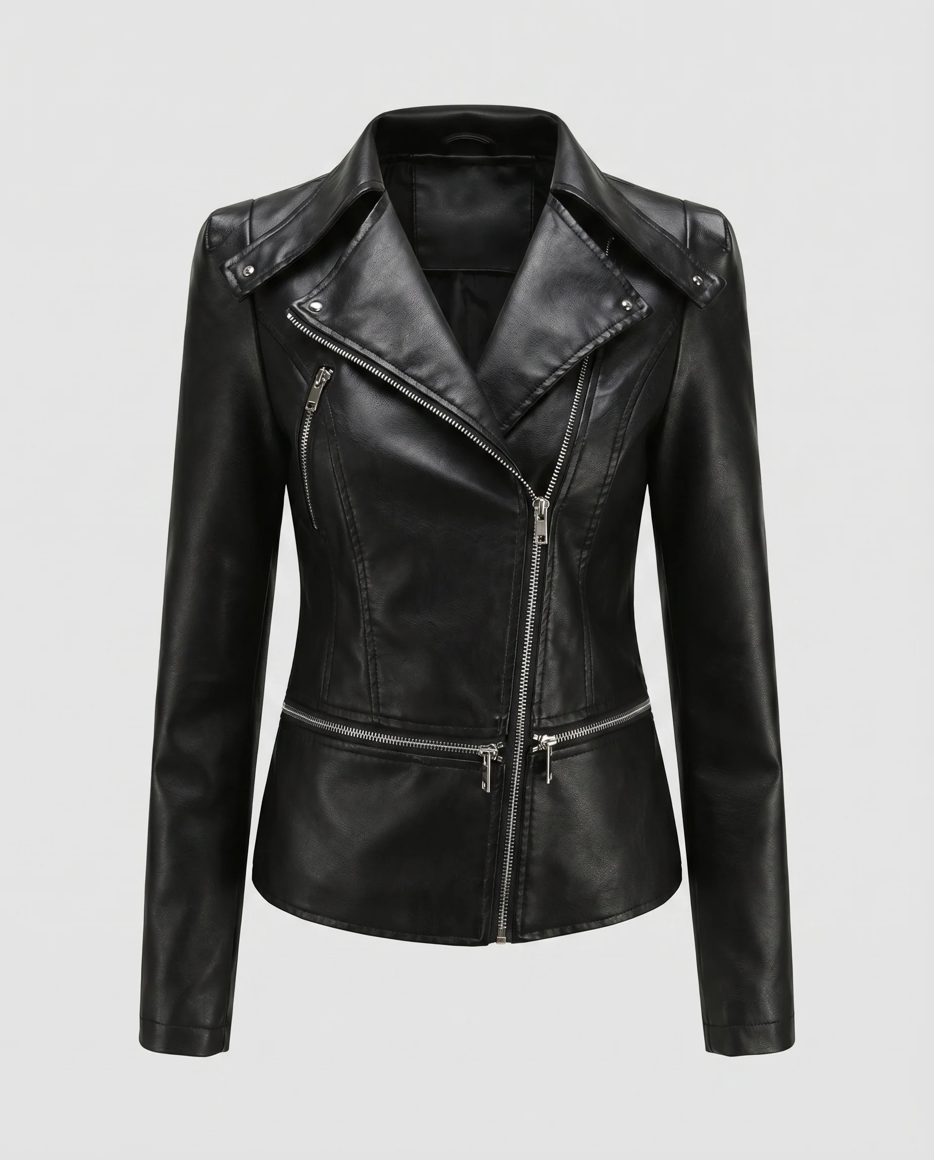 Damen Blazer-Biker-Mix Konturbetont Asymmetrisch Hüftzipper - Image 5