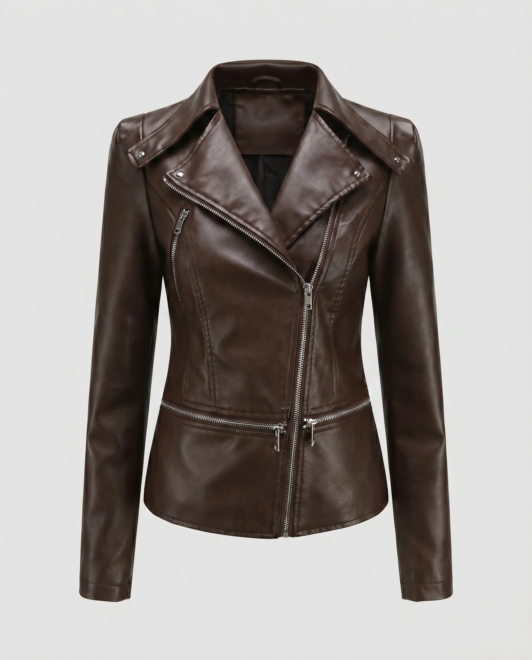 Damen Blazer-Biker-Mix Konturbetont Asymmetrisch Hüftzipper - Image 6