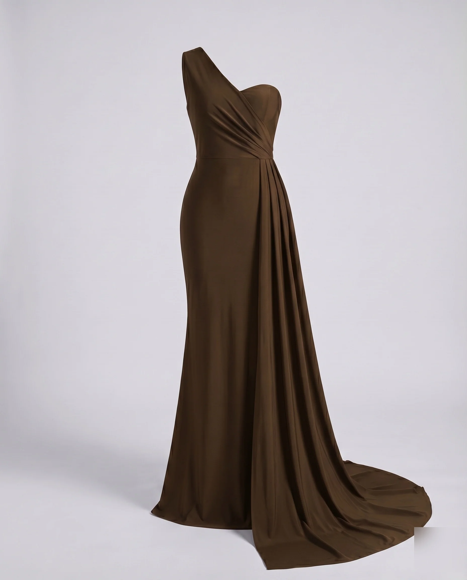 Damen Ein-Schulter-Abendkleid Drapierte Taille Schleppe - Image 5