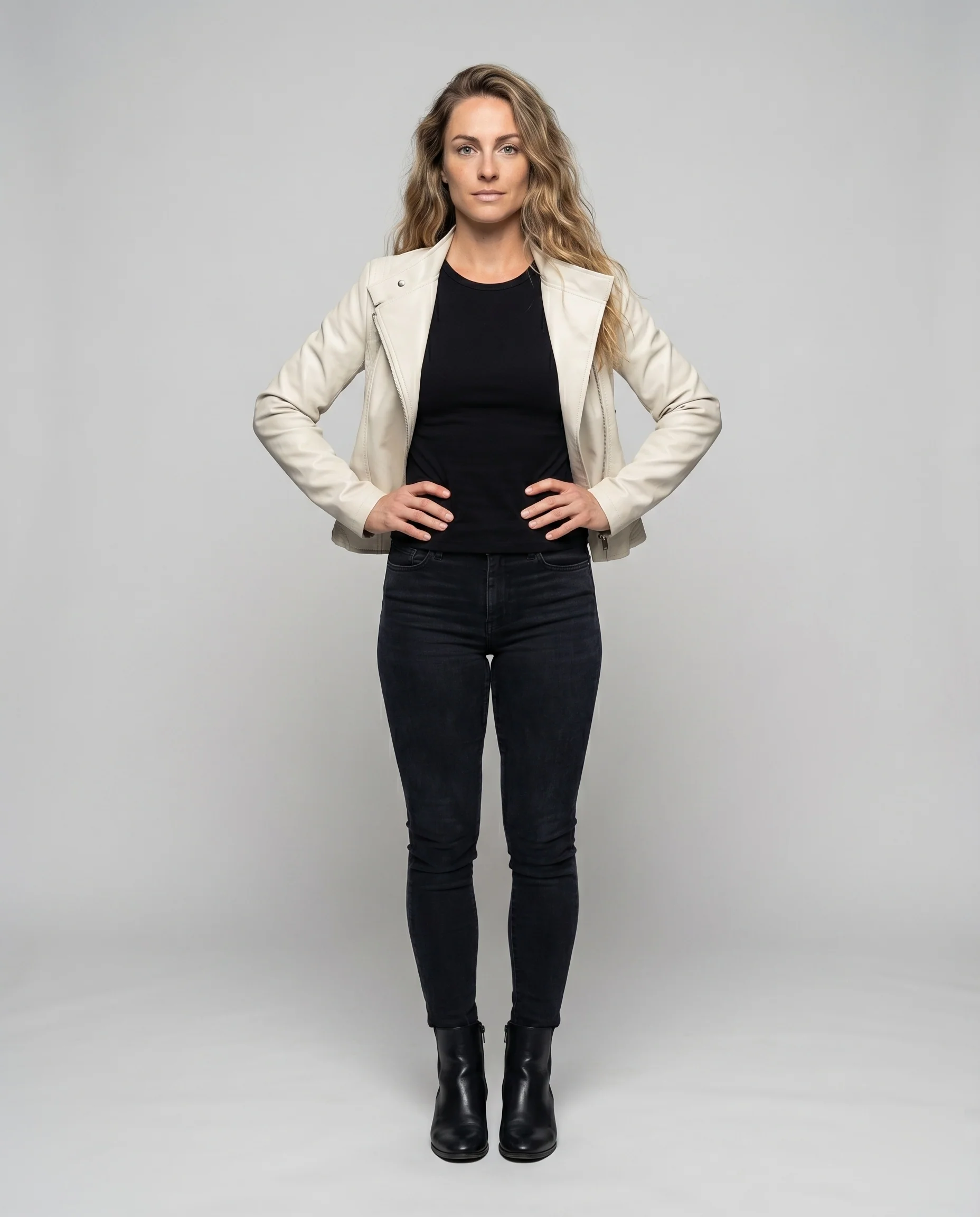 Damen Kunstlederjacke Konturiert Diagonal-Zipp Stepp-Details