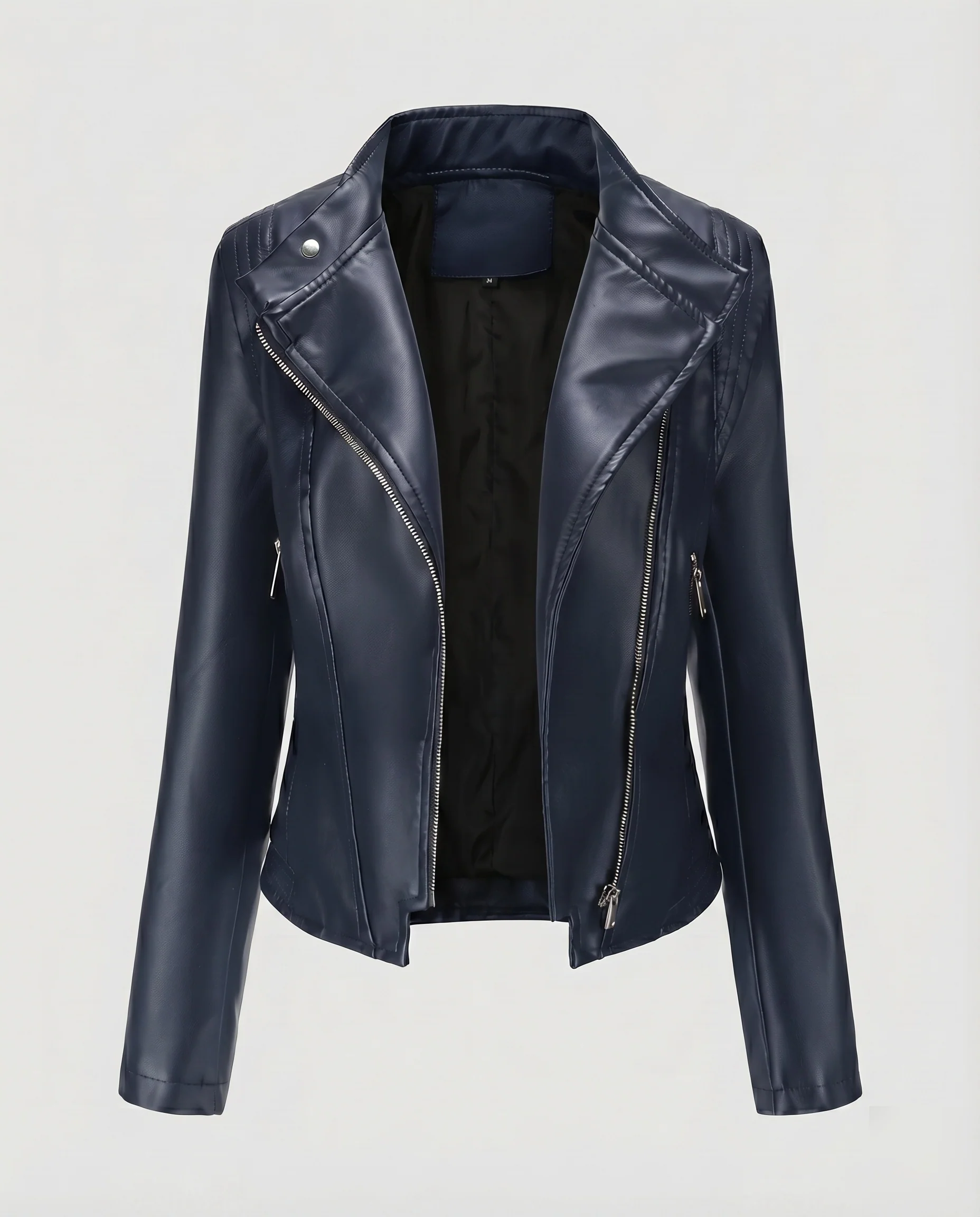 Damen Kunstlederjacke Konturiert Diagonal-Zipp Stepp-Details - Image 7