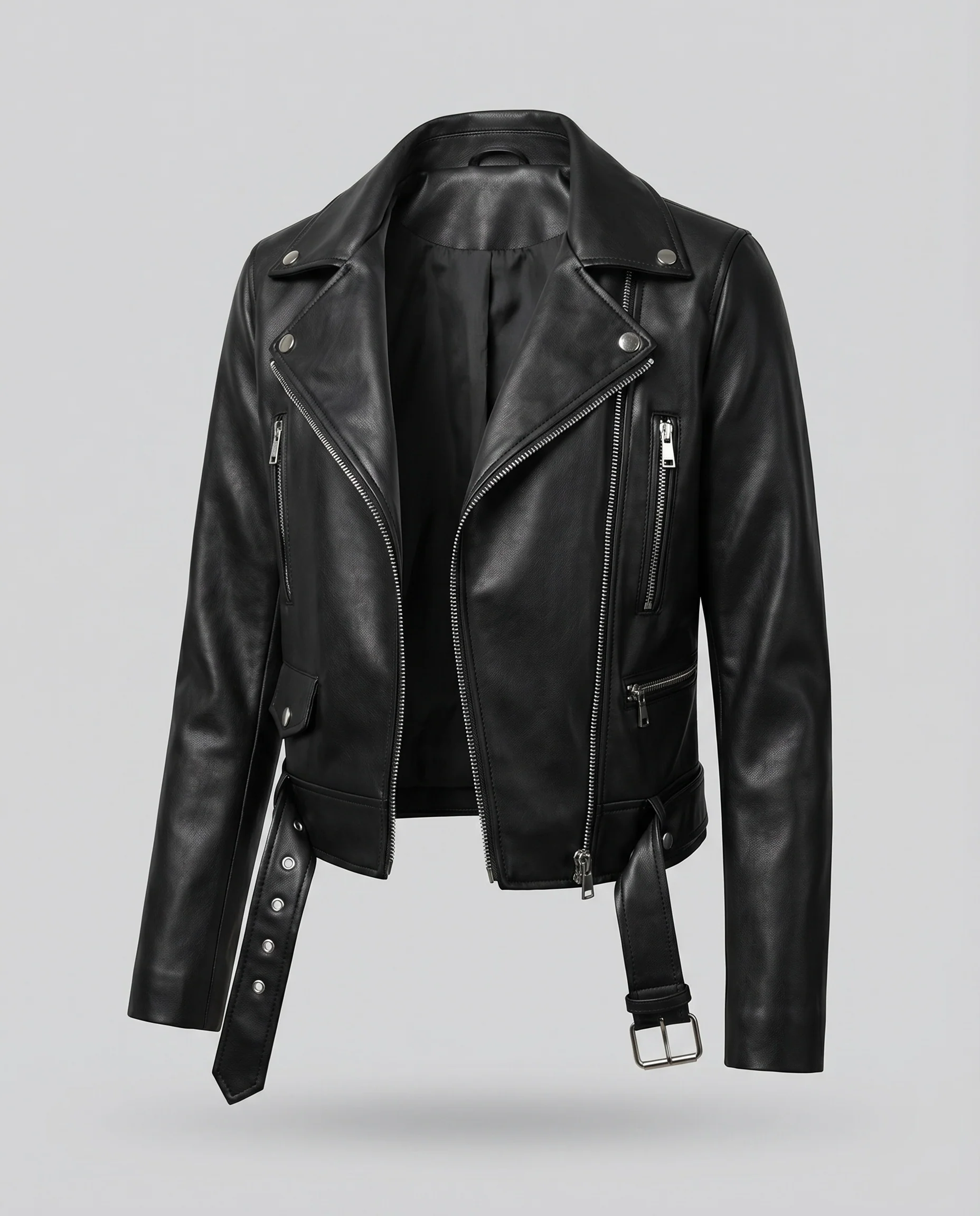 Damen Bikerjacke Kunstleder Asymmetrisch Taillengürtel - Image 5
