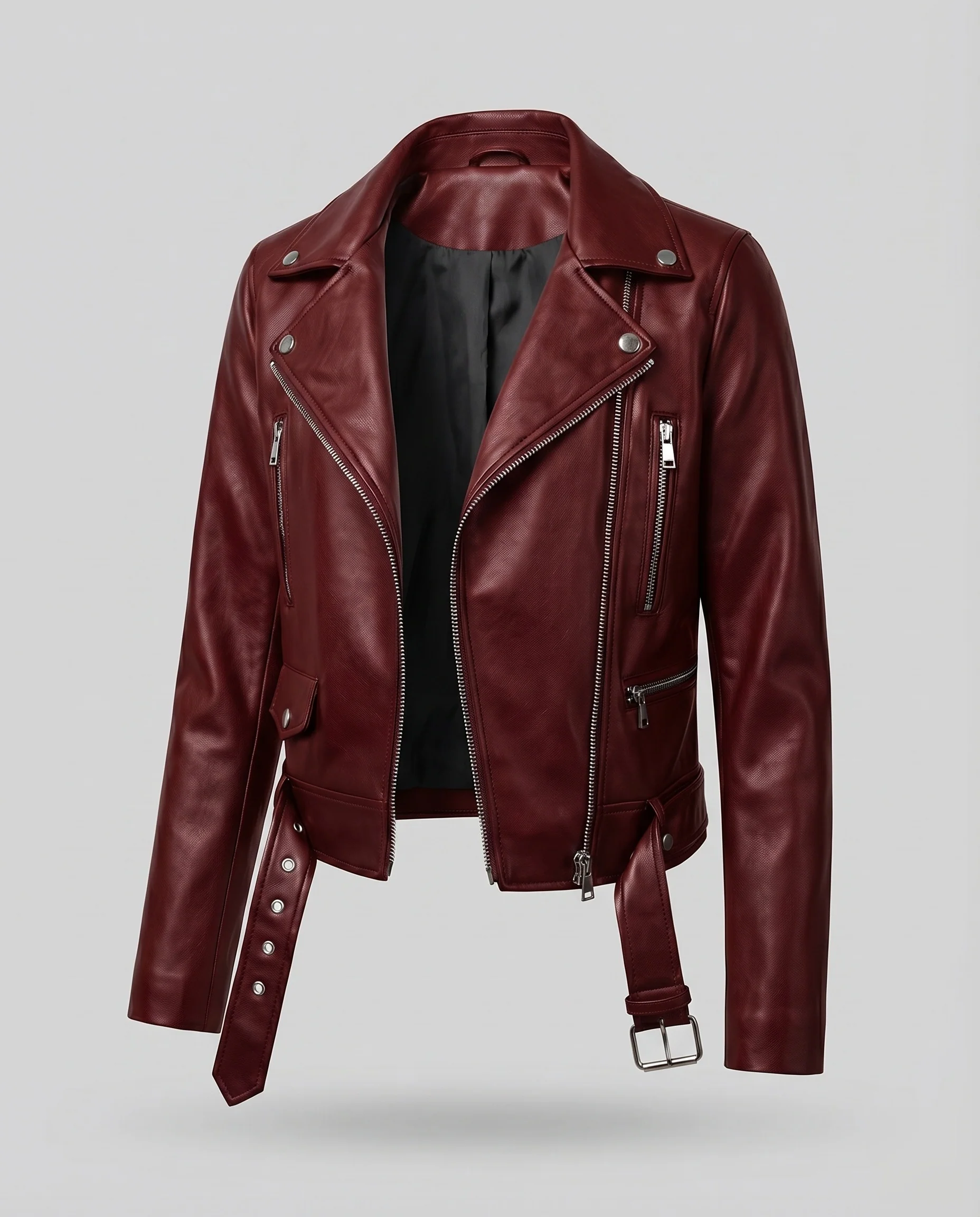 Damen Bikerjacke Kunstleder Asymmetrisch Taillengürtel - Image 7