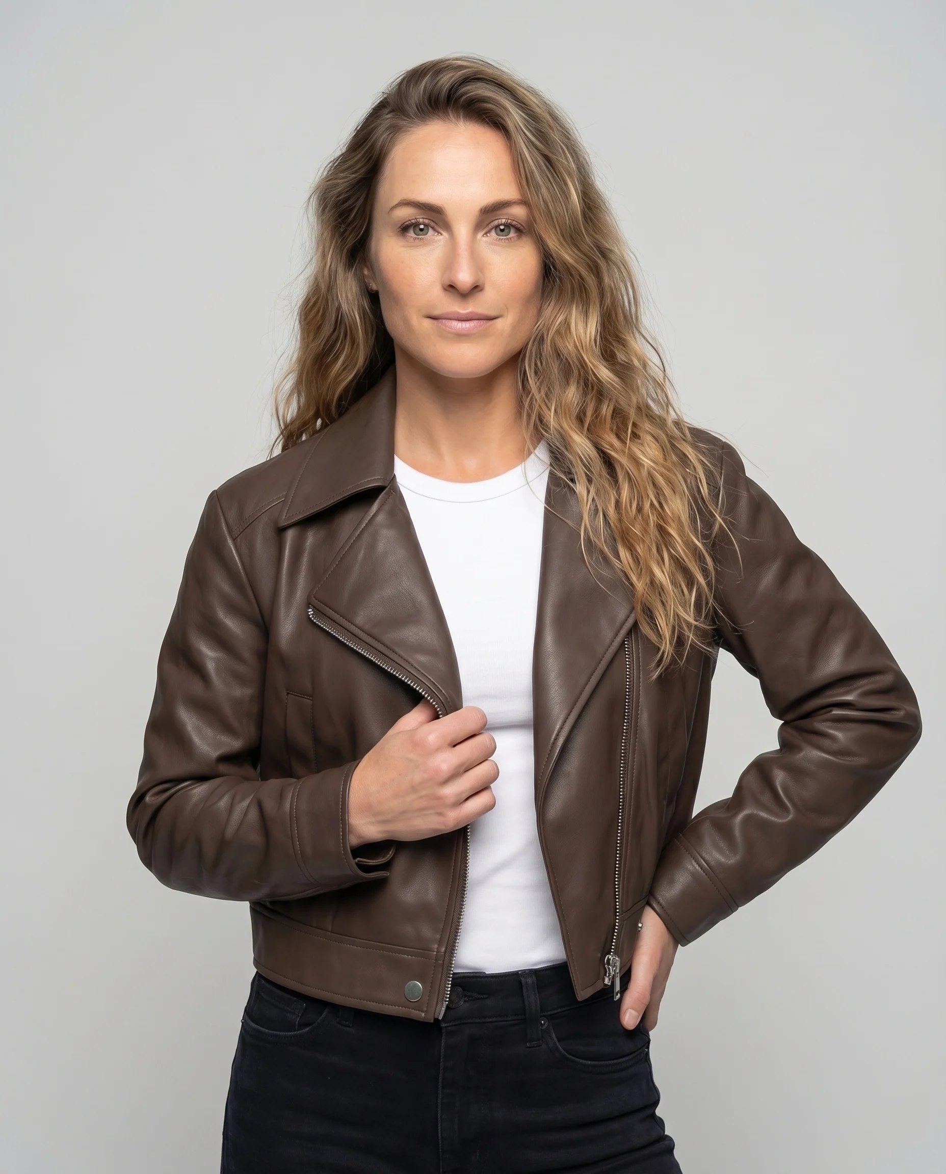 Damen Motorradjacke Kunstleder Asymmetrisch Tailliert - Image 2