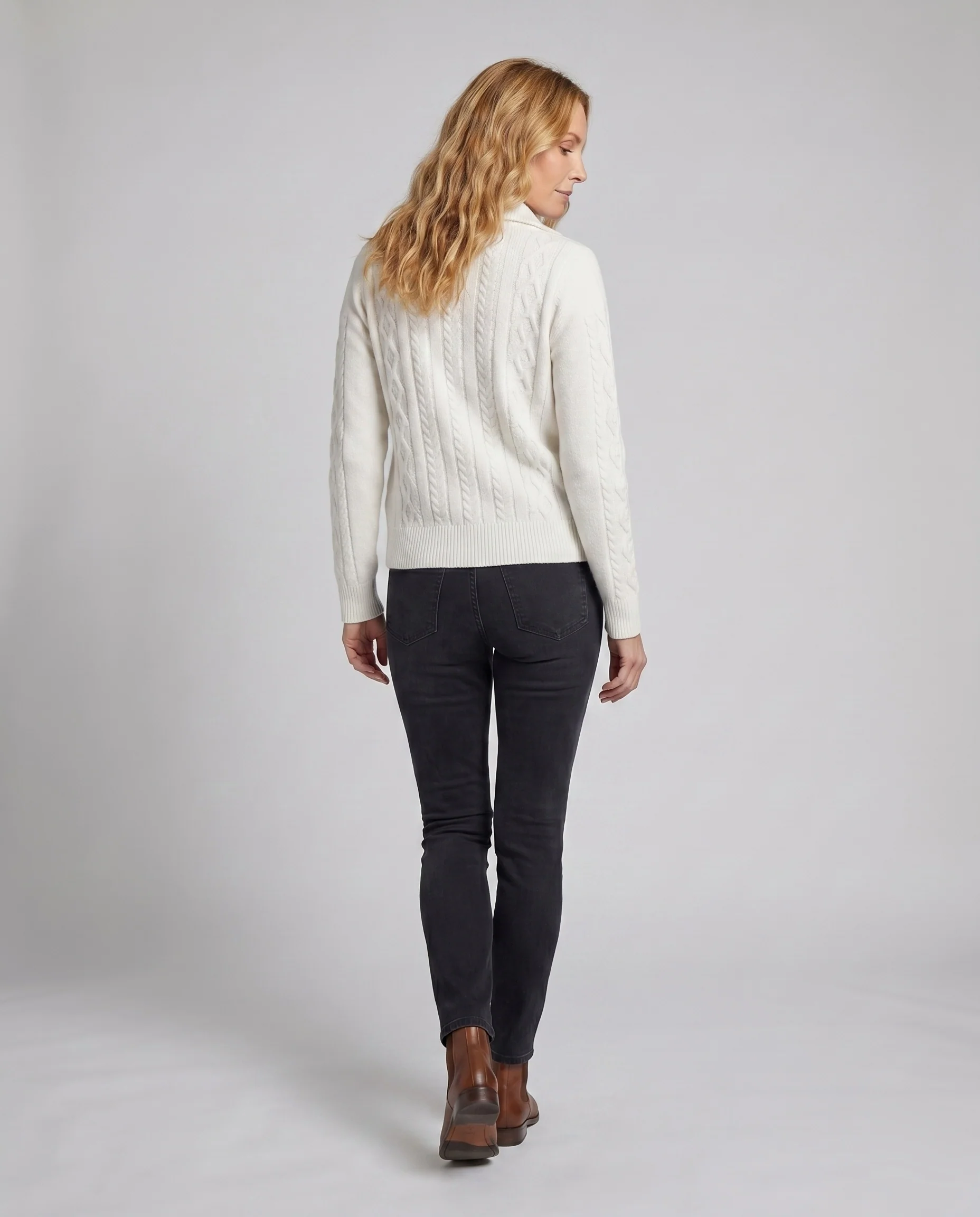 Damen nan kurz geschnittene Zopfmuster-Cardigan mit Reißverschluss und hohem Stehkragen - Image 4