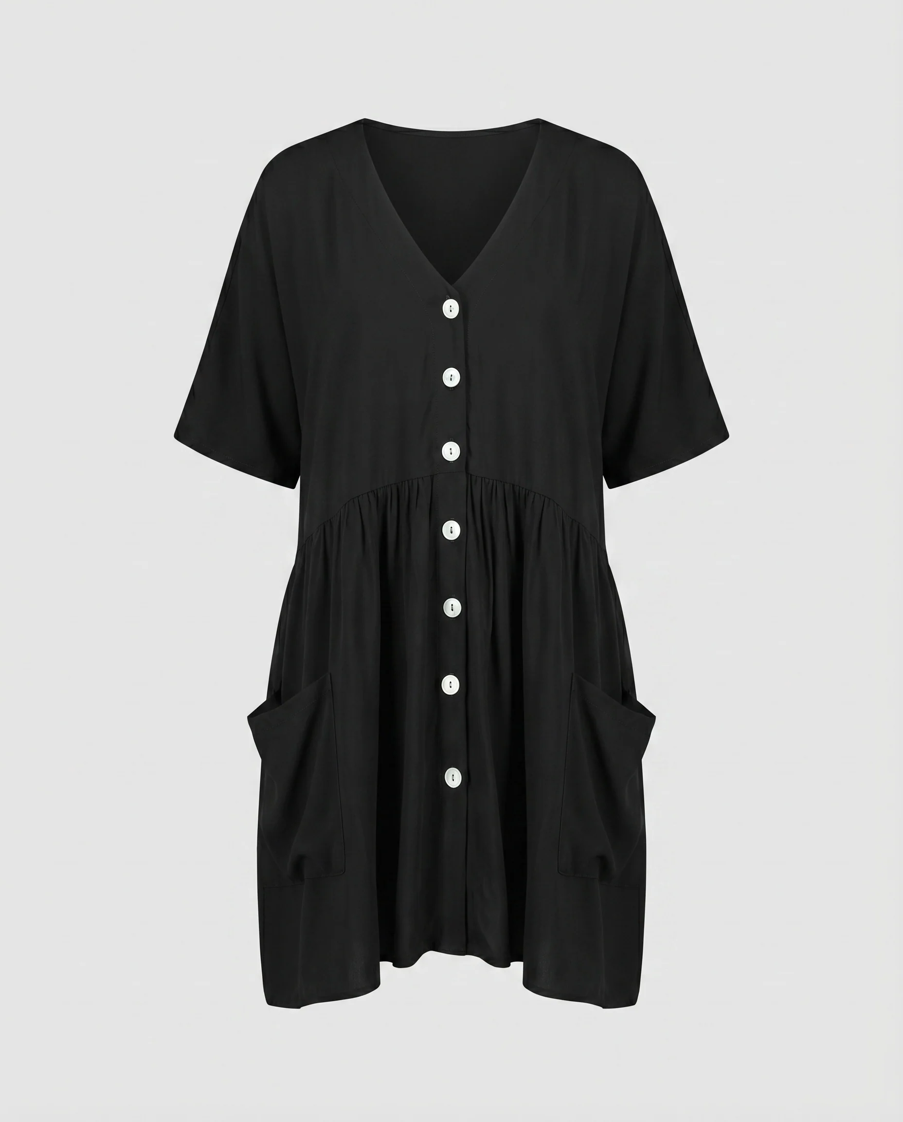 Damen A-Linien-Kleid V-Ausschnitt Frontknöpfe Nahttaschen - Image 5