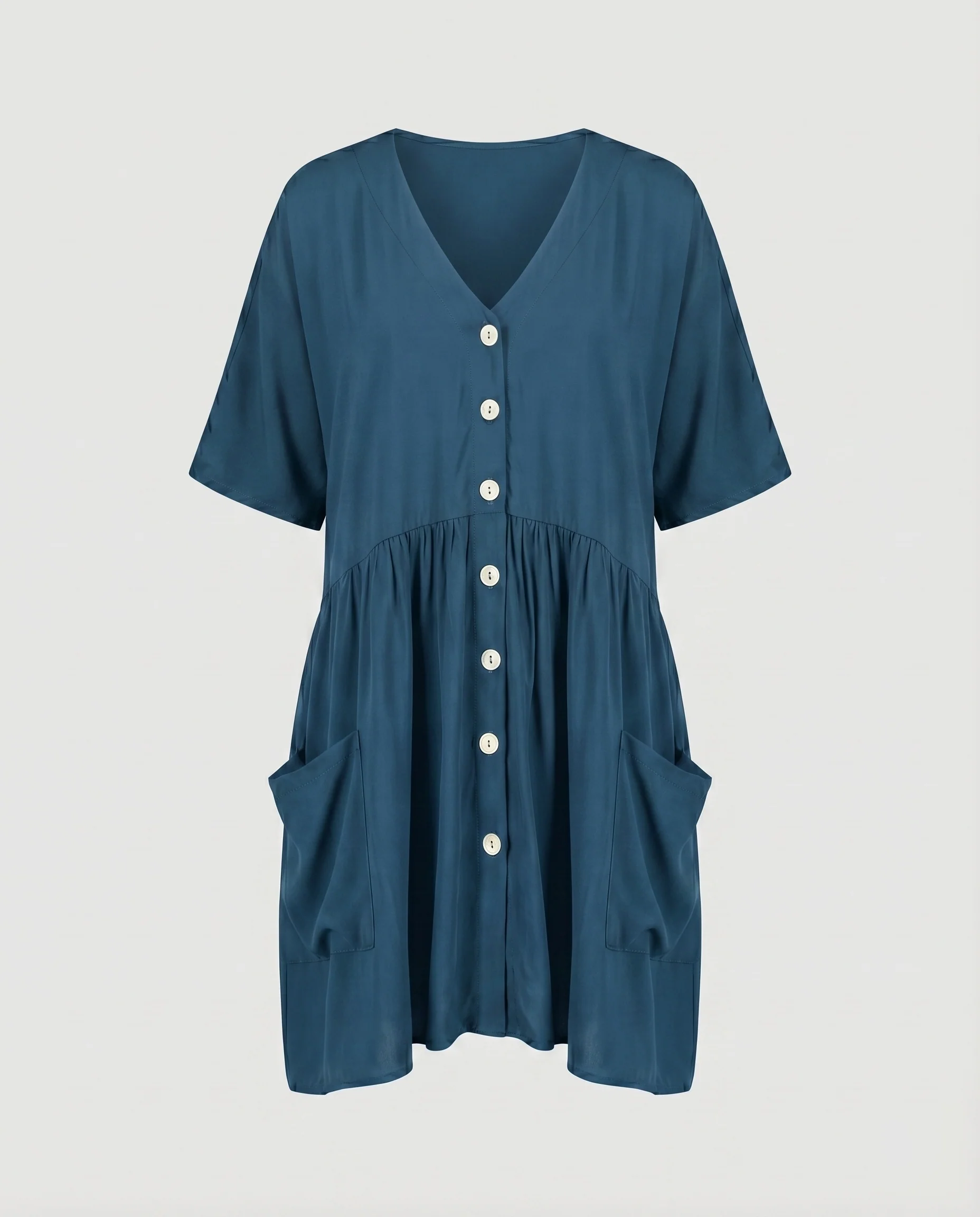 Damen A-Linien-Kleid V-Ausschnitt Frontknöpfe Nahttaschen - Image 6