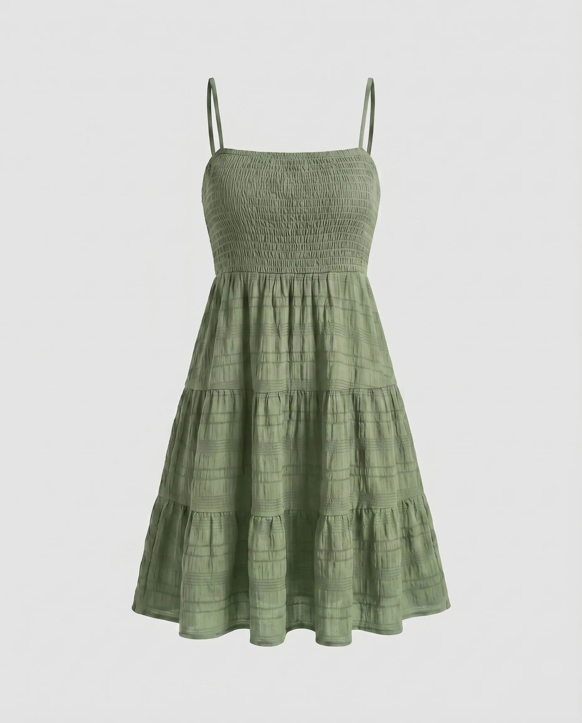 Damen Babydoll-Kleid Smokoberteil Stufenvolant Spaghettiträger - Image 9