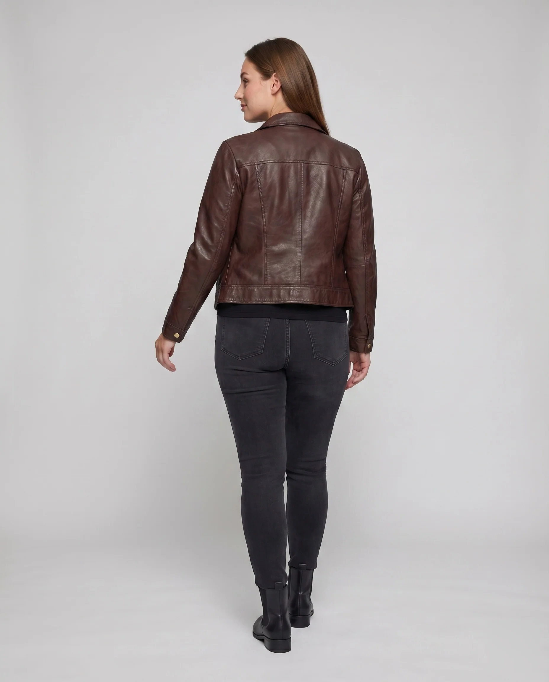 Damen Lederimitat-Blouson Arbeitsjackenstil Klappentaschen - Image 4
