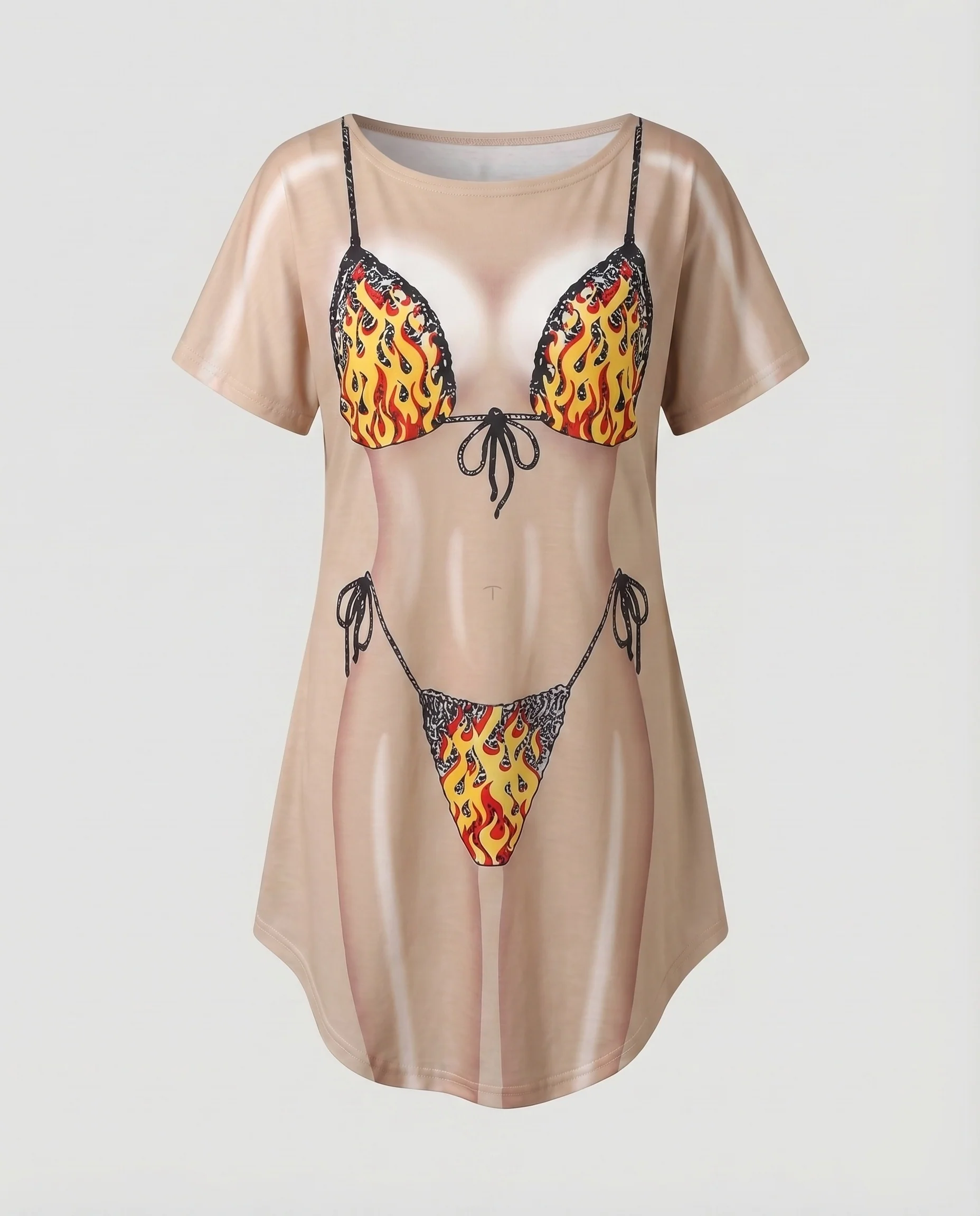 Damen T-Shirtkleid Dessous-Illusion Kurzarm A-Linie - Image 5