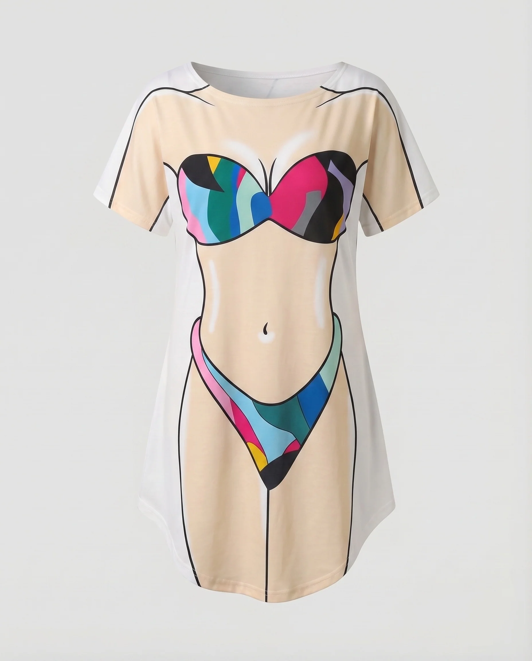 Damen T-Shirtkleid Dessous-Illusion Kurzarm A-Linie - Image 8