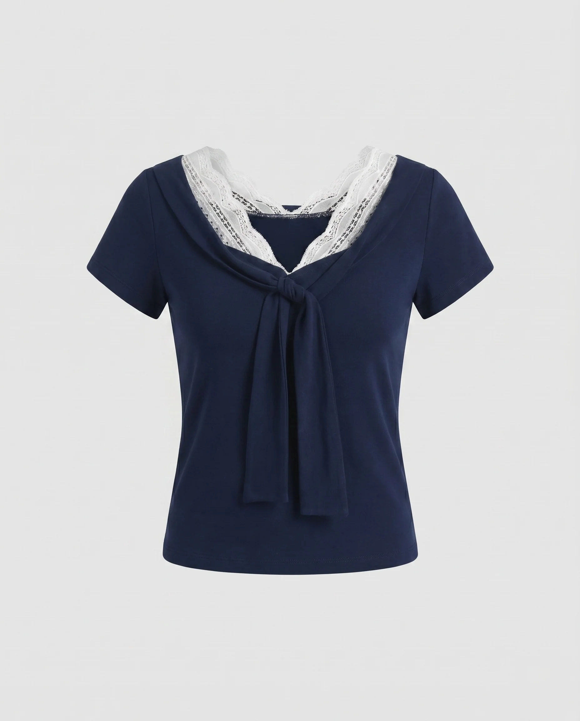 Damen nan kurzärmeliges Jerseytop mit femininer Spitzenrückenlösung und dekorativer Schleife - Image 5