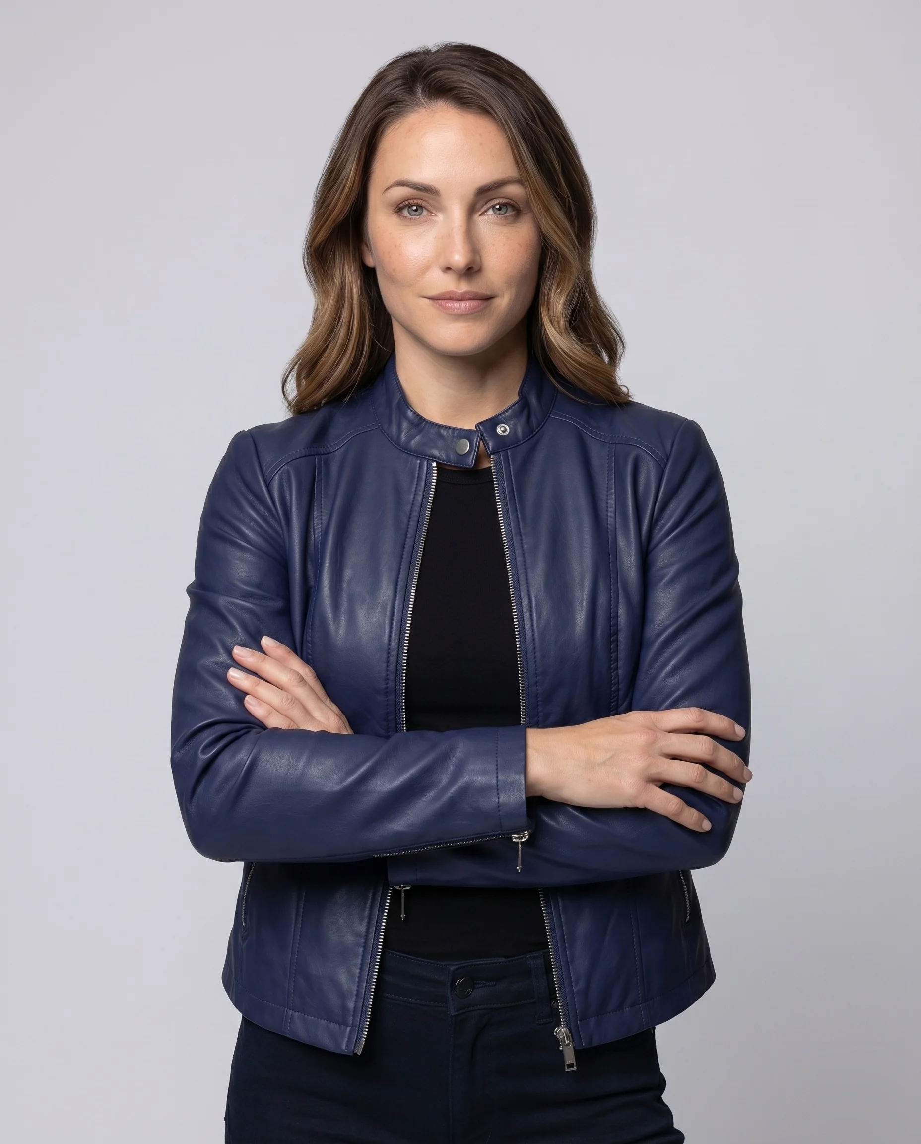 Damen Kunstleder-Kurzblouson Stehkragen Doppel-Zipp - Image 2