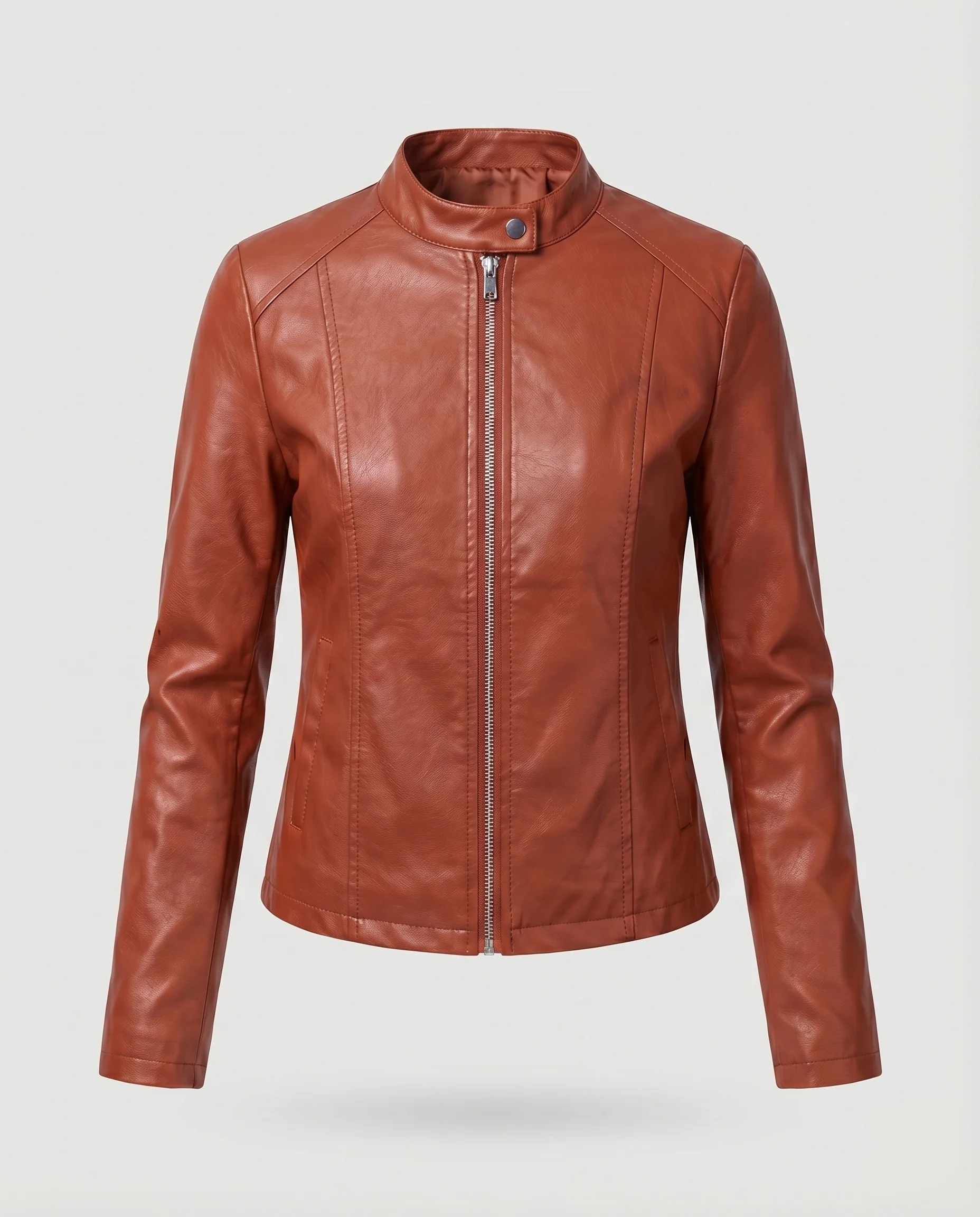 Damen Kunstleder-Kurzblouson Stehkragen Doppel-Zipp - Image 9