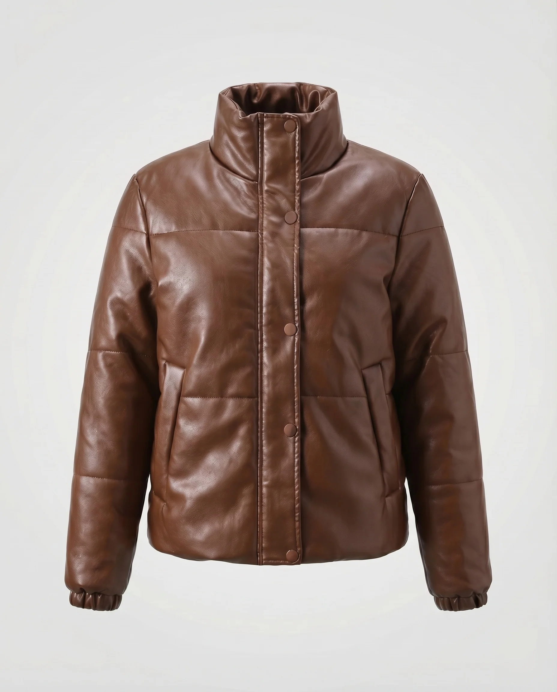 Damen Kunstleder-Steppjacke Stehkragen Gesteppt Taschen - Image 6