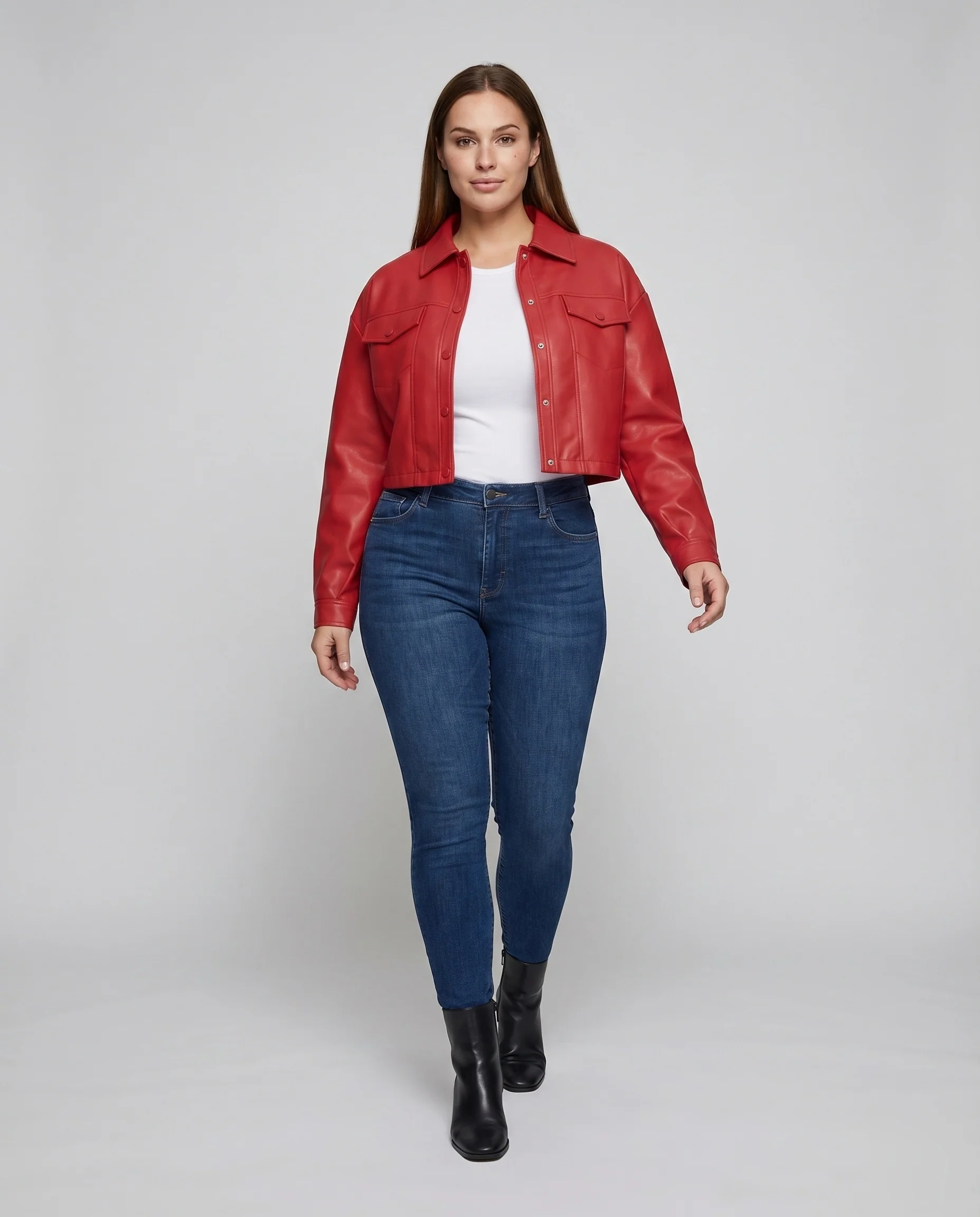 Damen Blousonjacke Nappaimitat Kastig Druckknopfverschluss