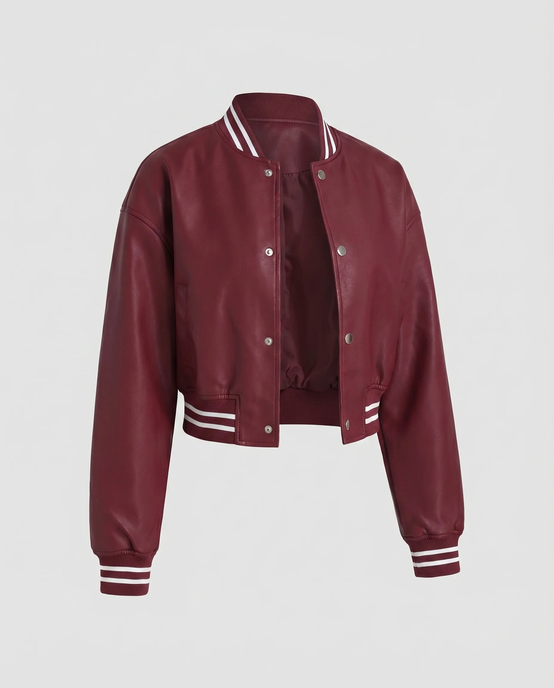 Damen Collegejacke Lederimitat Rippbündchen Druckknöpfe - Image 5