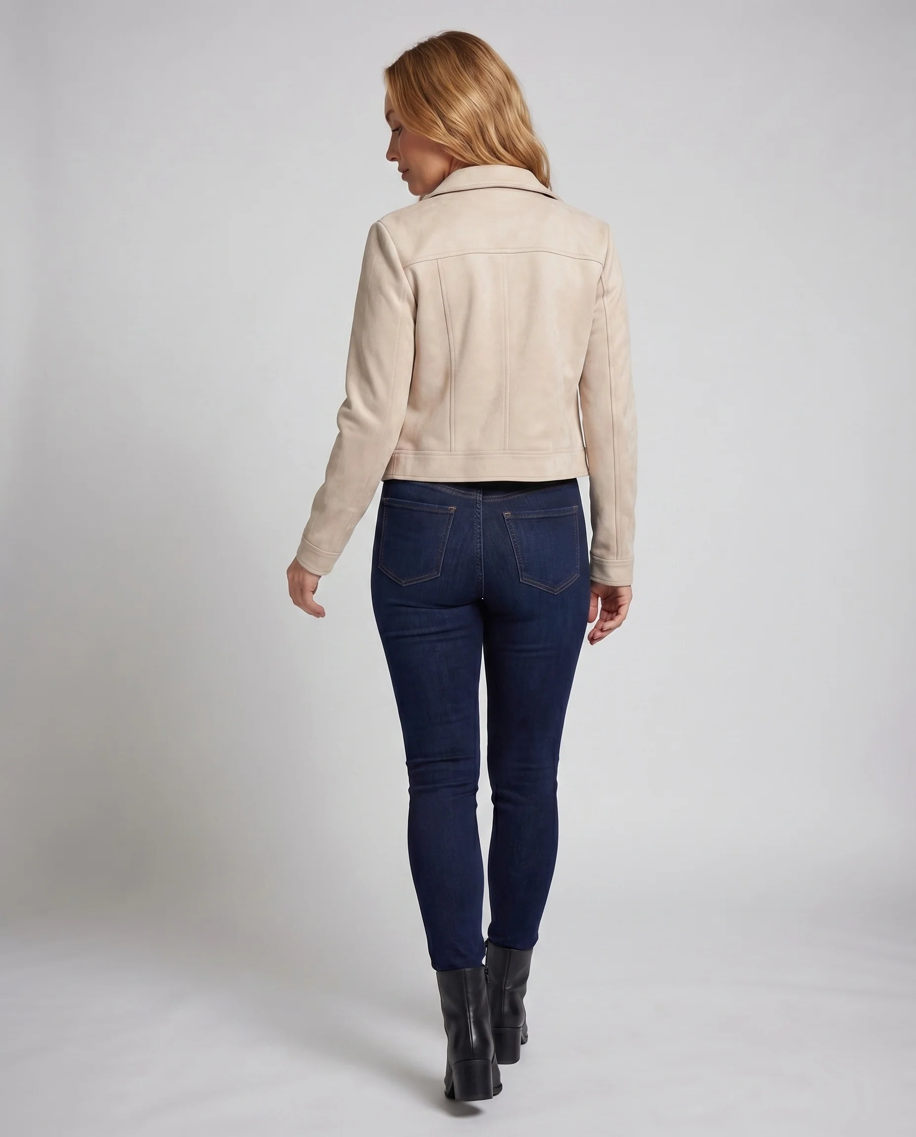 Damen Truckerjacke Wildlederoptik Pattentaschen Druckknopfleiste - Image 4