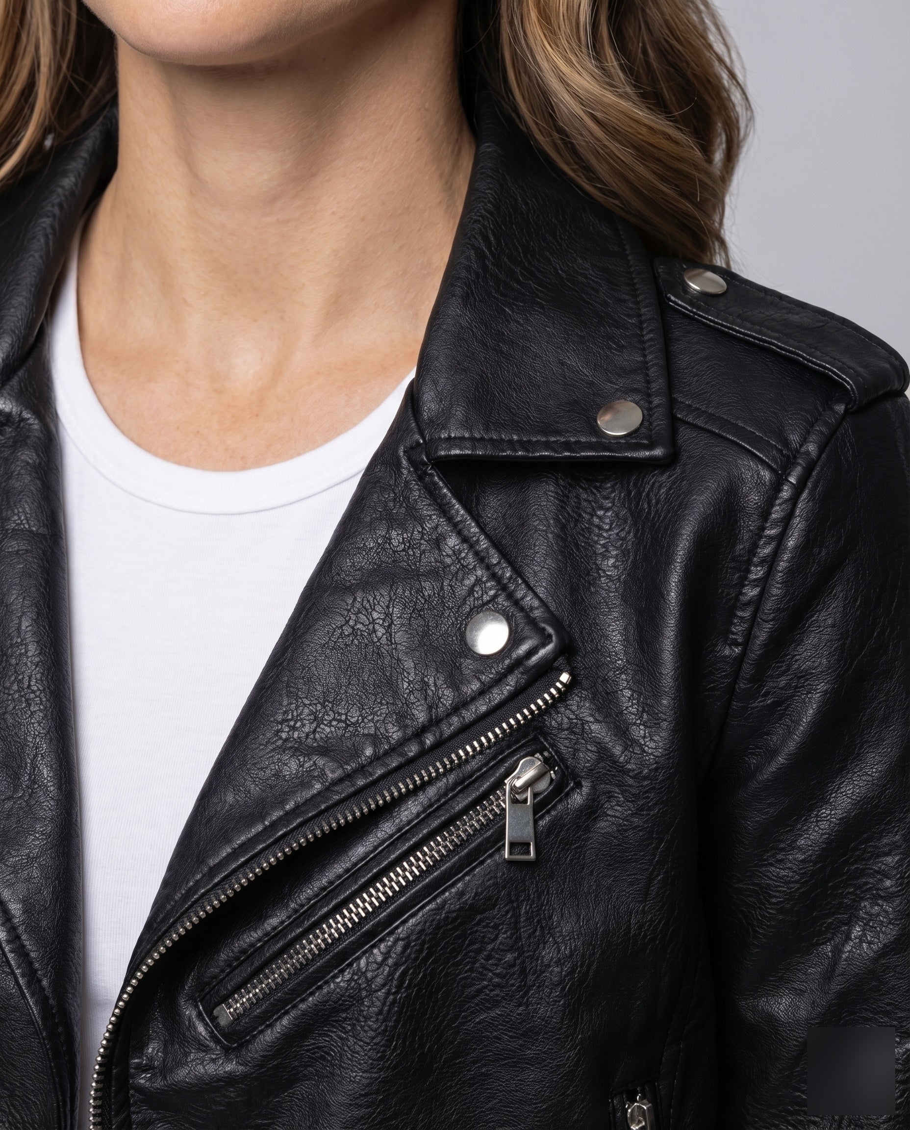 Damen Bikerblouson Kunstleder Asymmetrisch Taillengürtel - Image 3