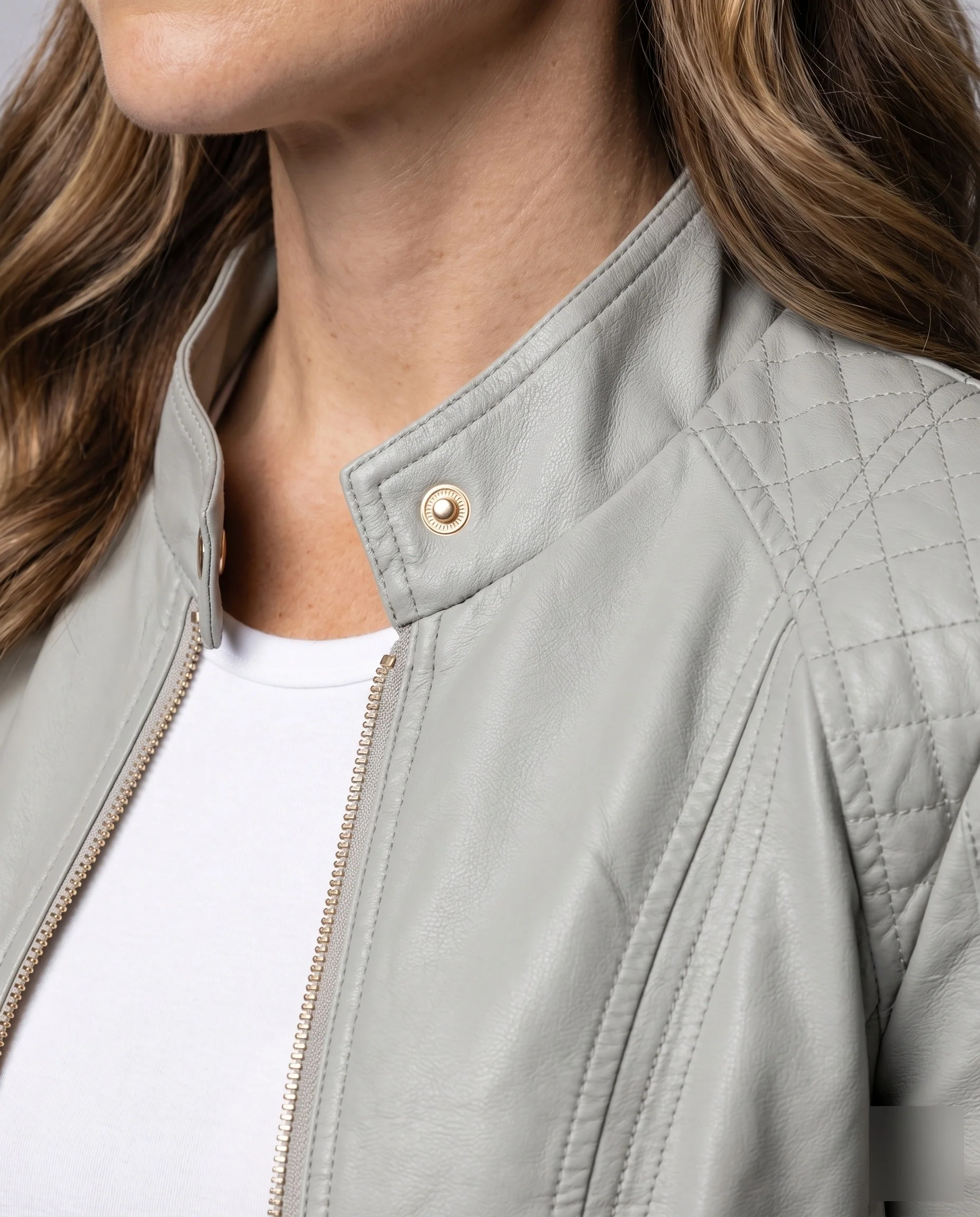 Damen Kunstlederblouson Stehkragen Diamantsteppung - Image 3