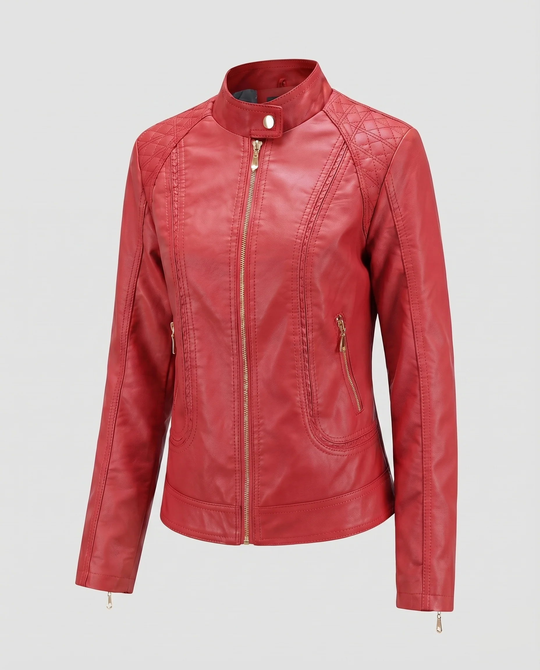 Damen Kunstlederblouson Stehkragen Diamantsteppung - Image 7