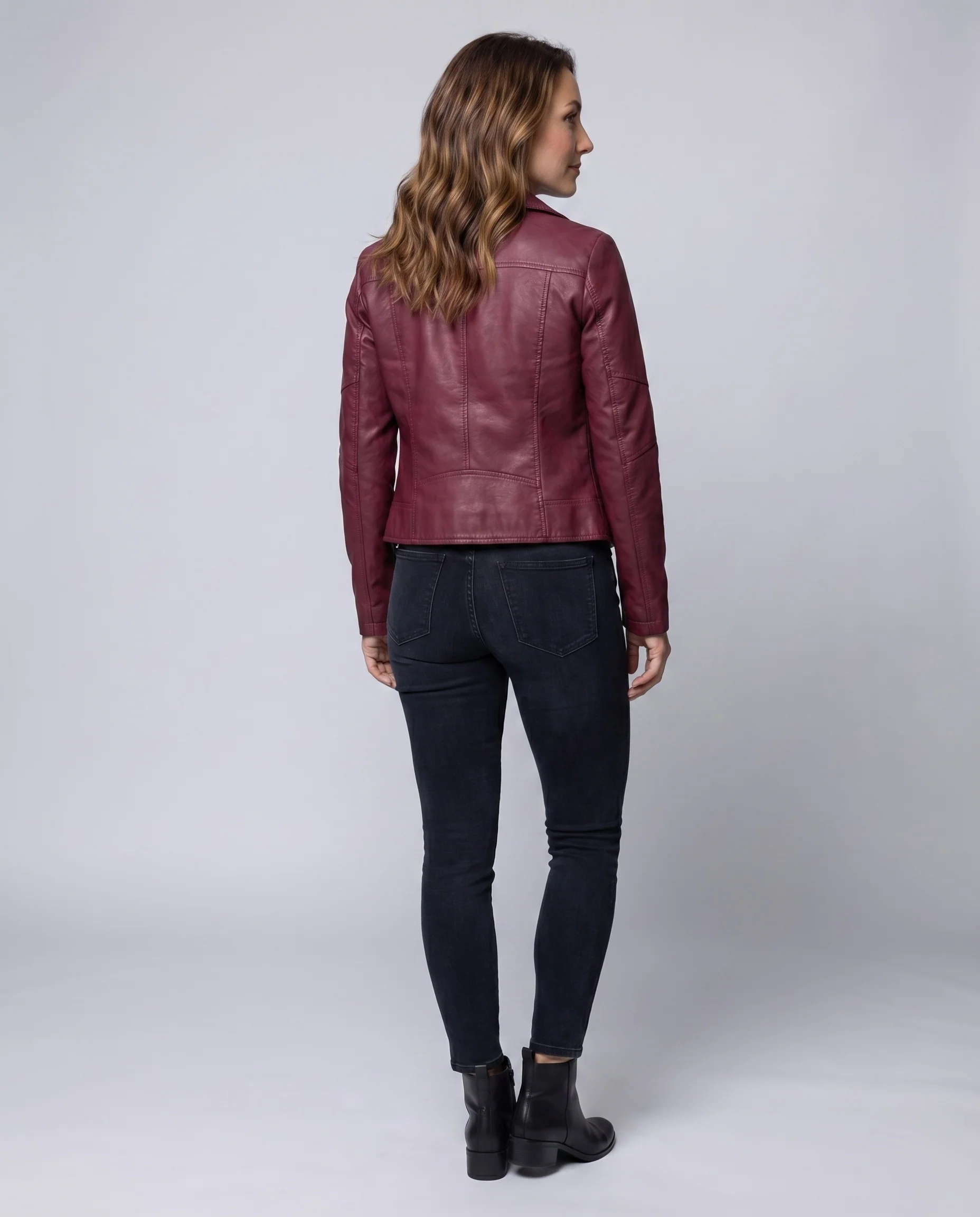 Damen Bikerblouson Reverskragen Taillenriemen Schimmer - Image 3