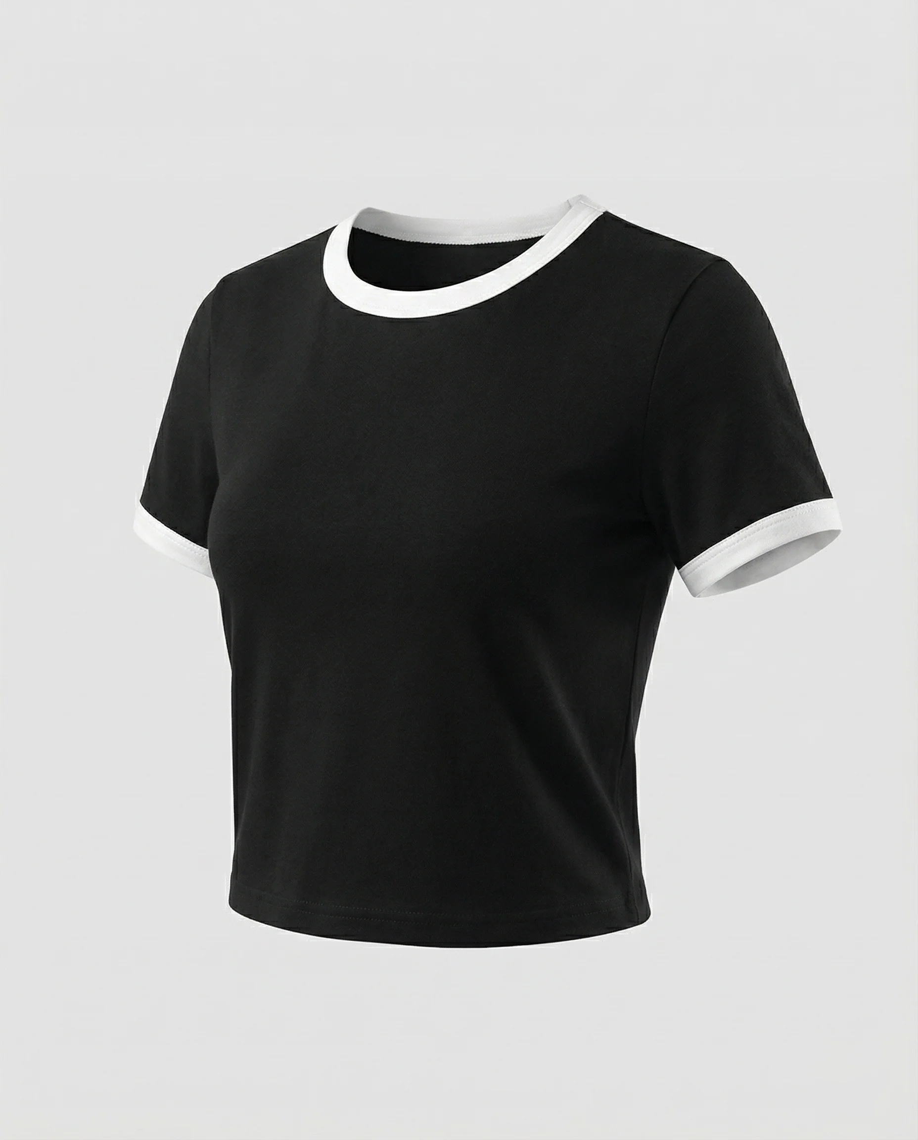 Damen Tailliertes Kontrastbesatz Baumwoll T-Shirt - Image 5