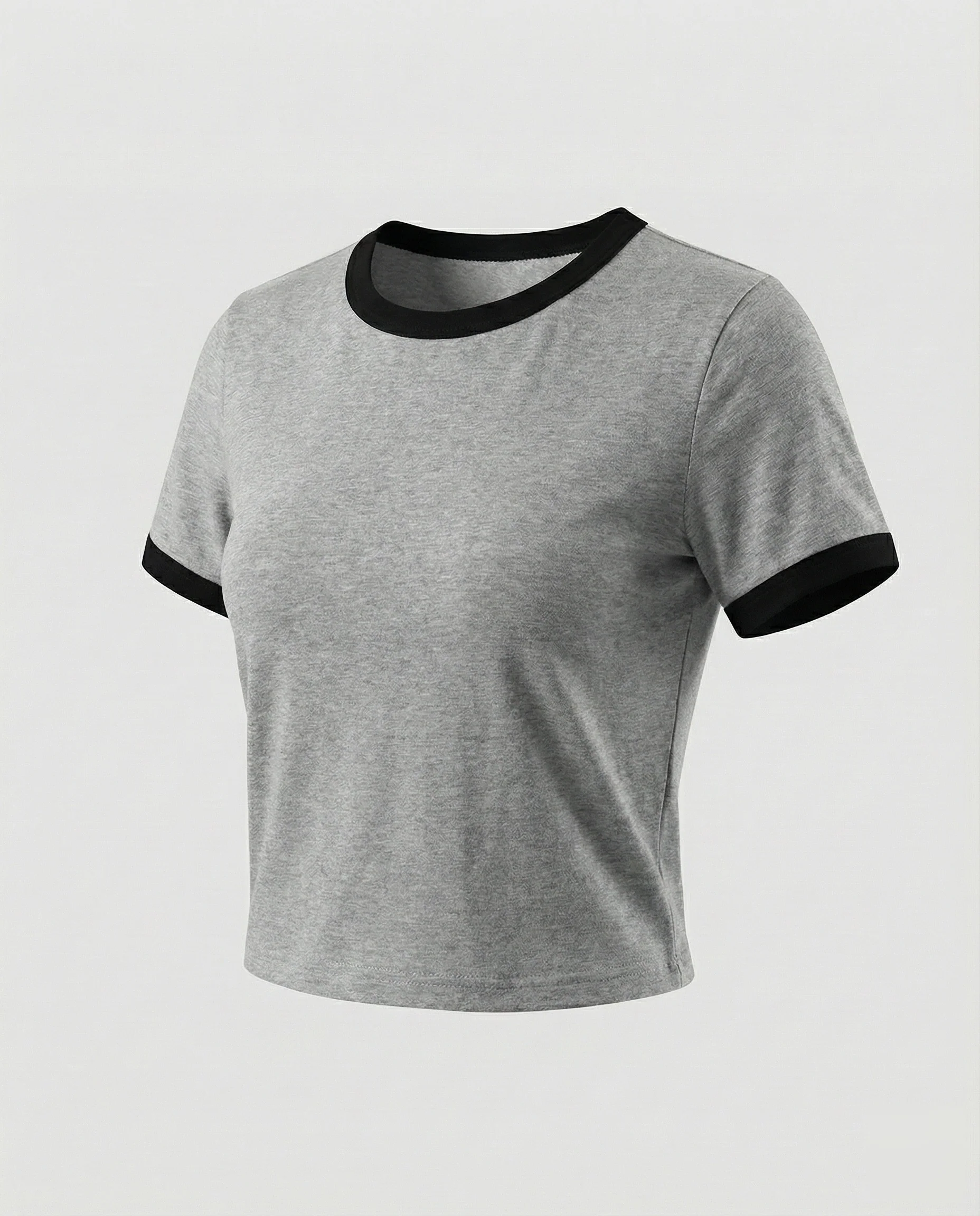 Damen Tailliertes Kontrastbesatz Baumwoll T-Shirt - Image 7