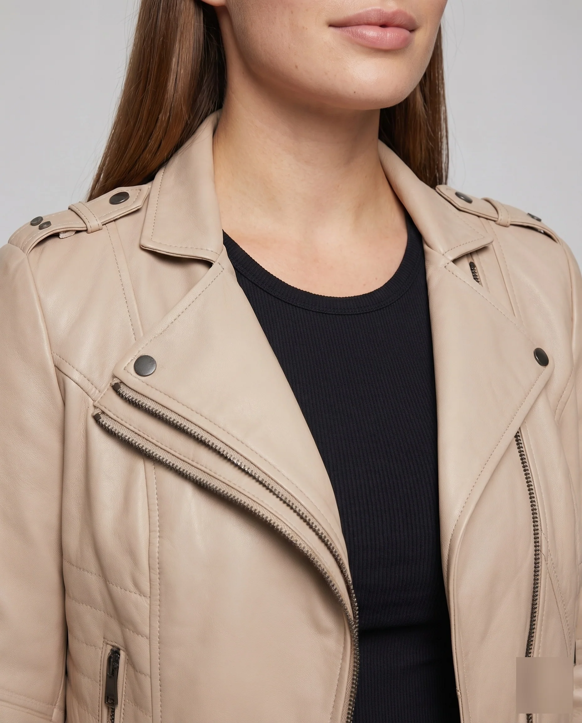 Damen Bikerblouson Asymmetrisch Ellenbogen-Paneele Gesteppt - Image 3
