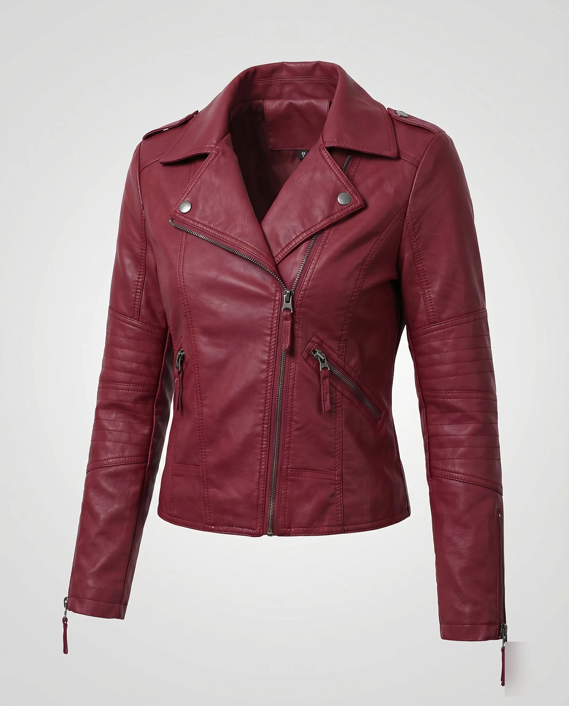 Damen Bikerjackett Kurz Tailliert Reißverschlusstaschen - Image 4