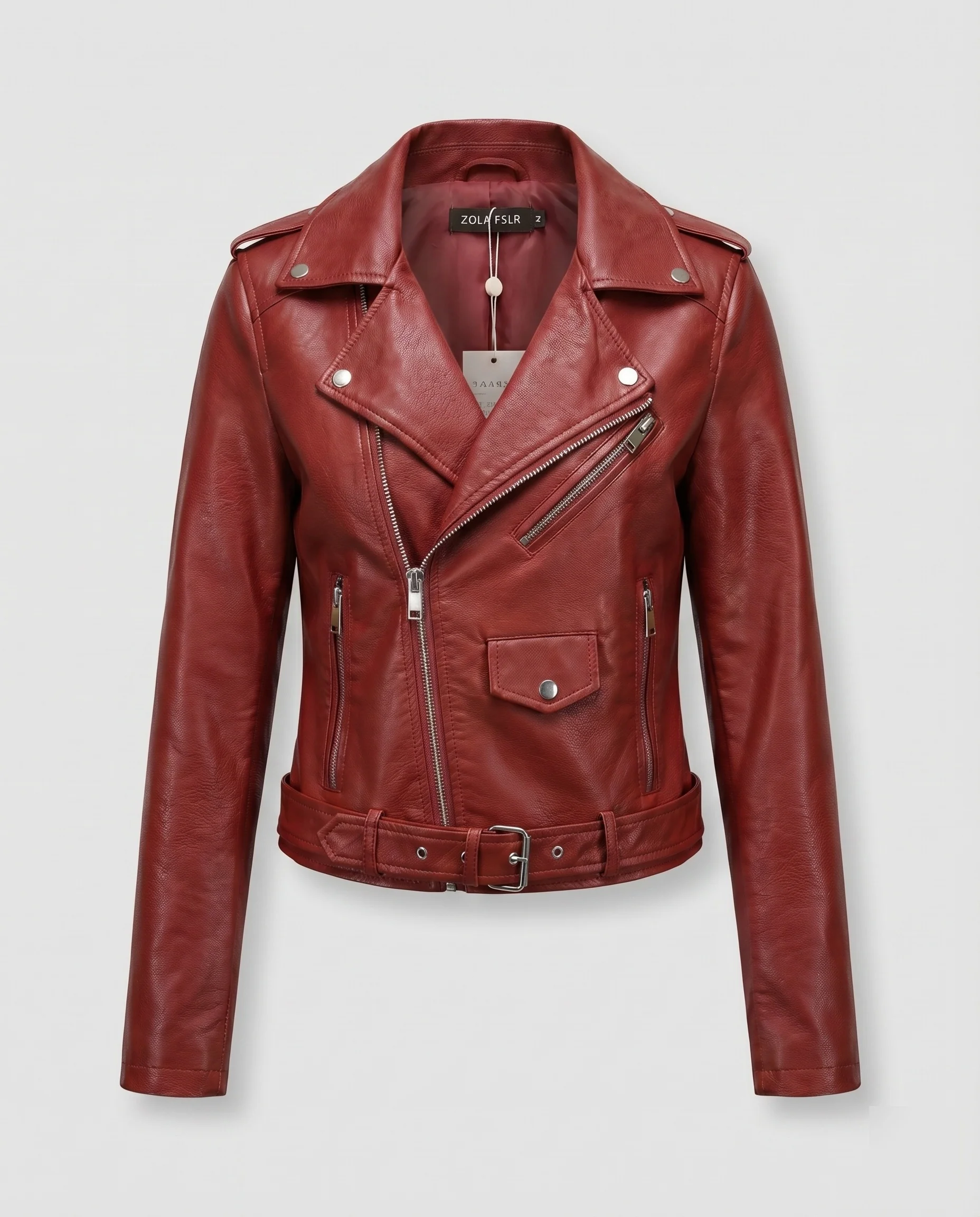 Damen Revers-Blouson Schulterklappen Asymmetrisch Gürtel - Image 8