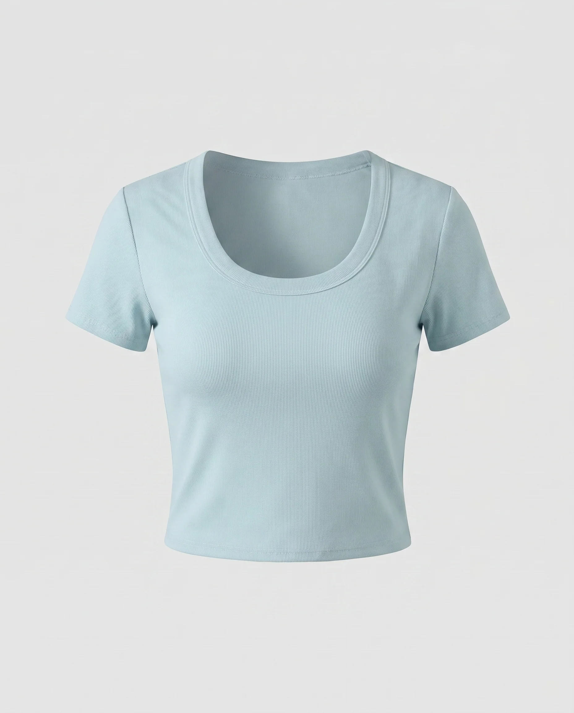 Damen nan kurzgeschnittenes Boxy-Jerseyshirt aus feinem Rippstrick mit weitem Rundhalsausschnitt und geradem Saum - Image 5