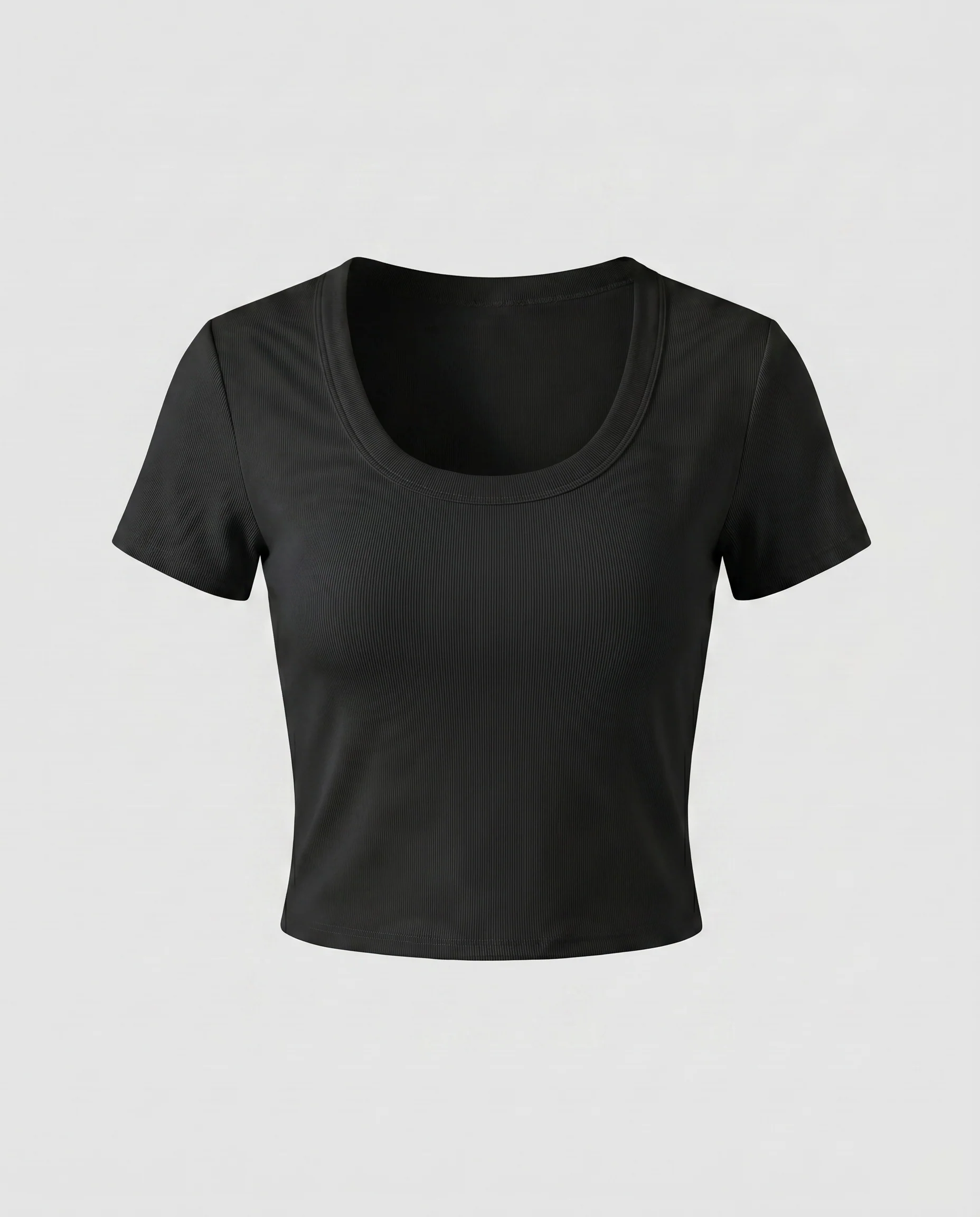 Damen nan kurzgeschnittenes Boxy-Jerseyshirt aus feinem Rippstrick mit weitem Rundhalsausschnitt und geradem Saum - Image 8