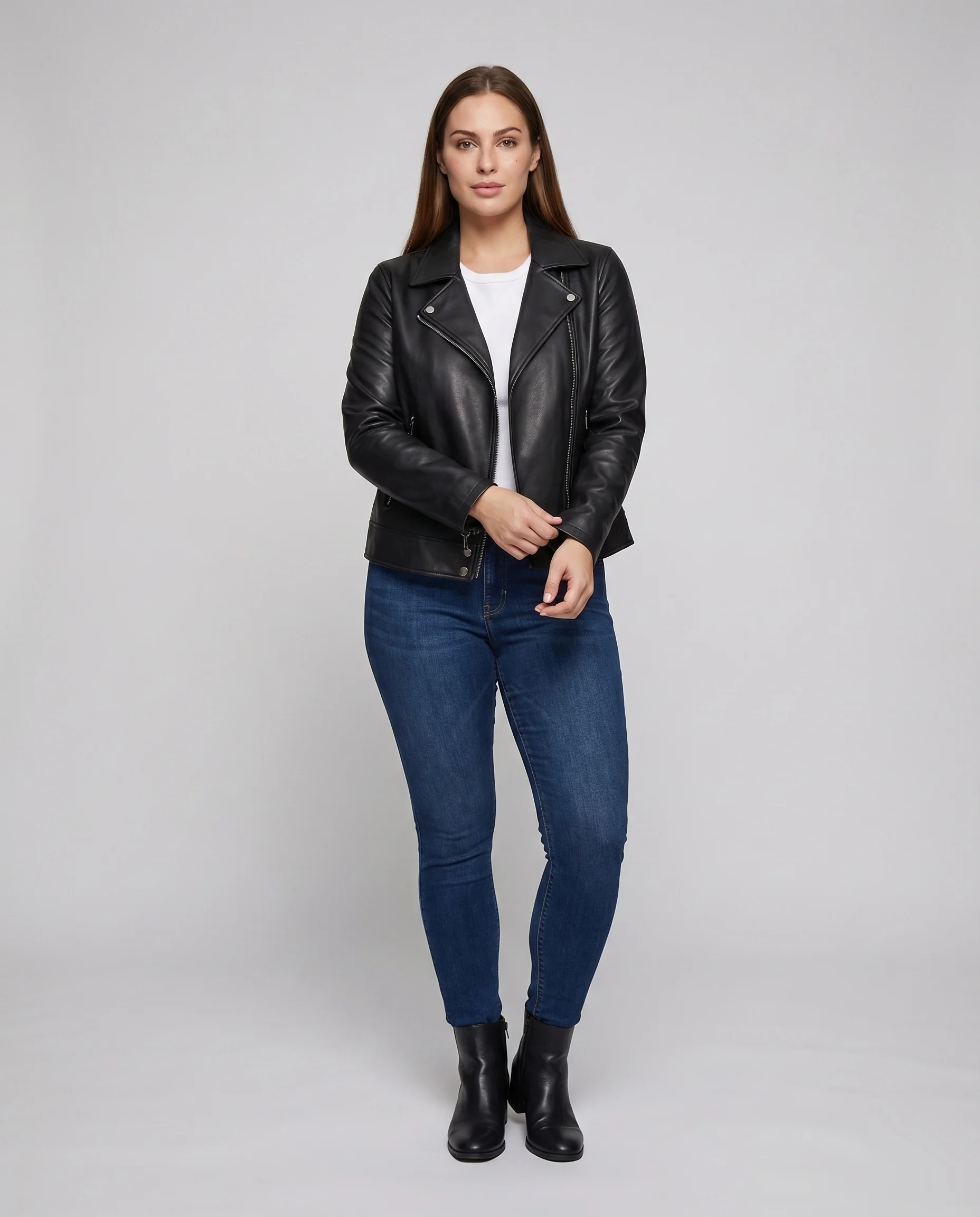 Damen Kurzjacke Couture-Bikerstil Reverskragen Zipper-Taschen