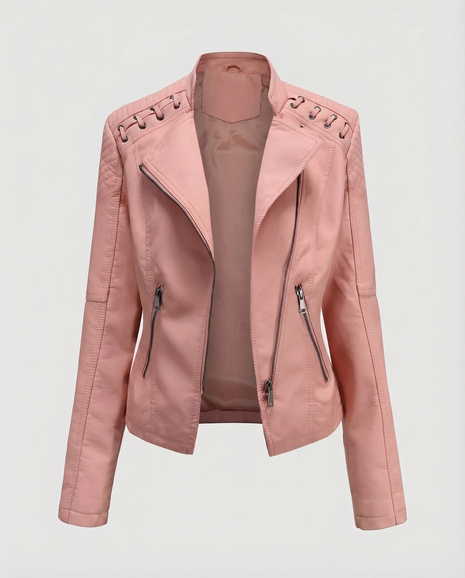 Damen Bikerblouson Vegan Schulterschnürung Gesteppte Passe - Image 10