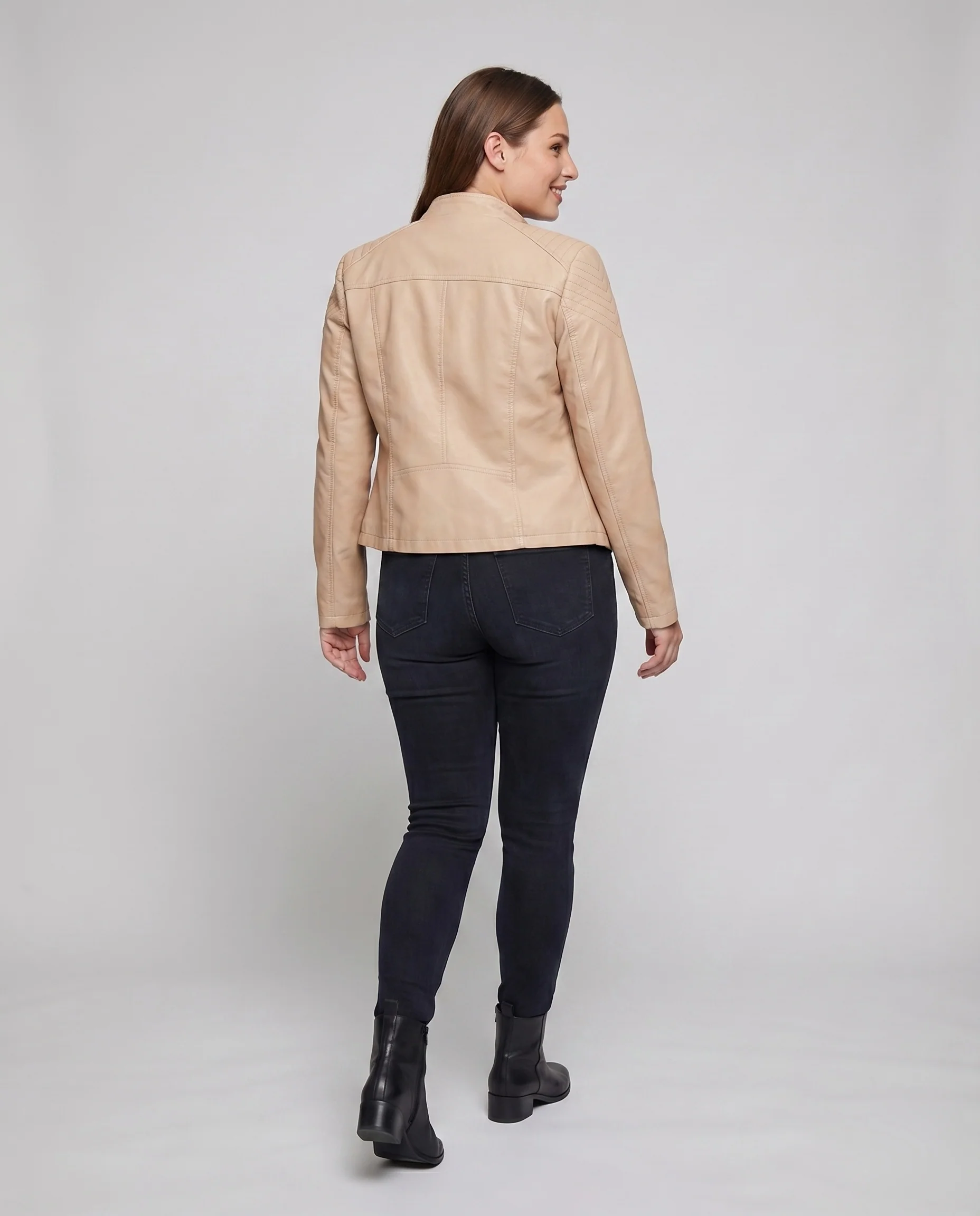 Damen Bikerblouson Vegan Schulterschnürung Gesteppte Passe - Image 4