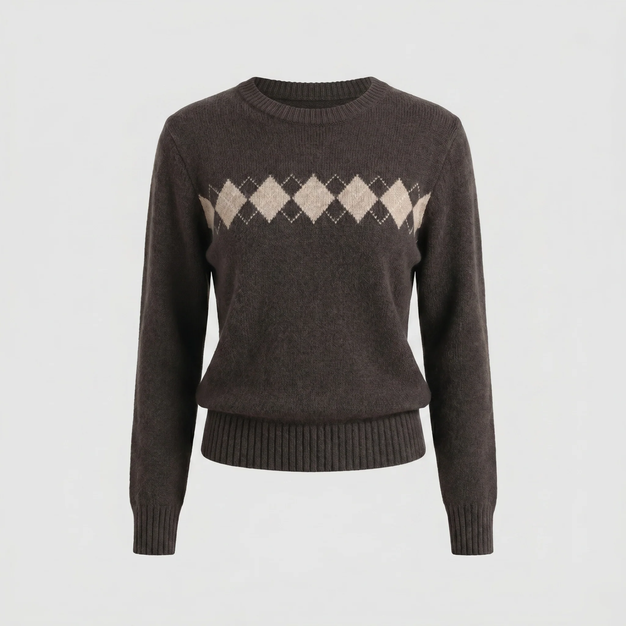 Damen nan kuscheliger Rautenstrick-Pullover mit Argyle-Muster, Rundhalsausschnitt und Rippbündchen - Image 5