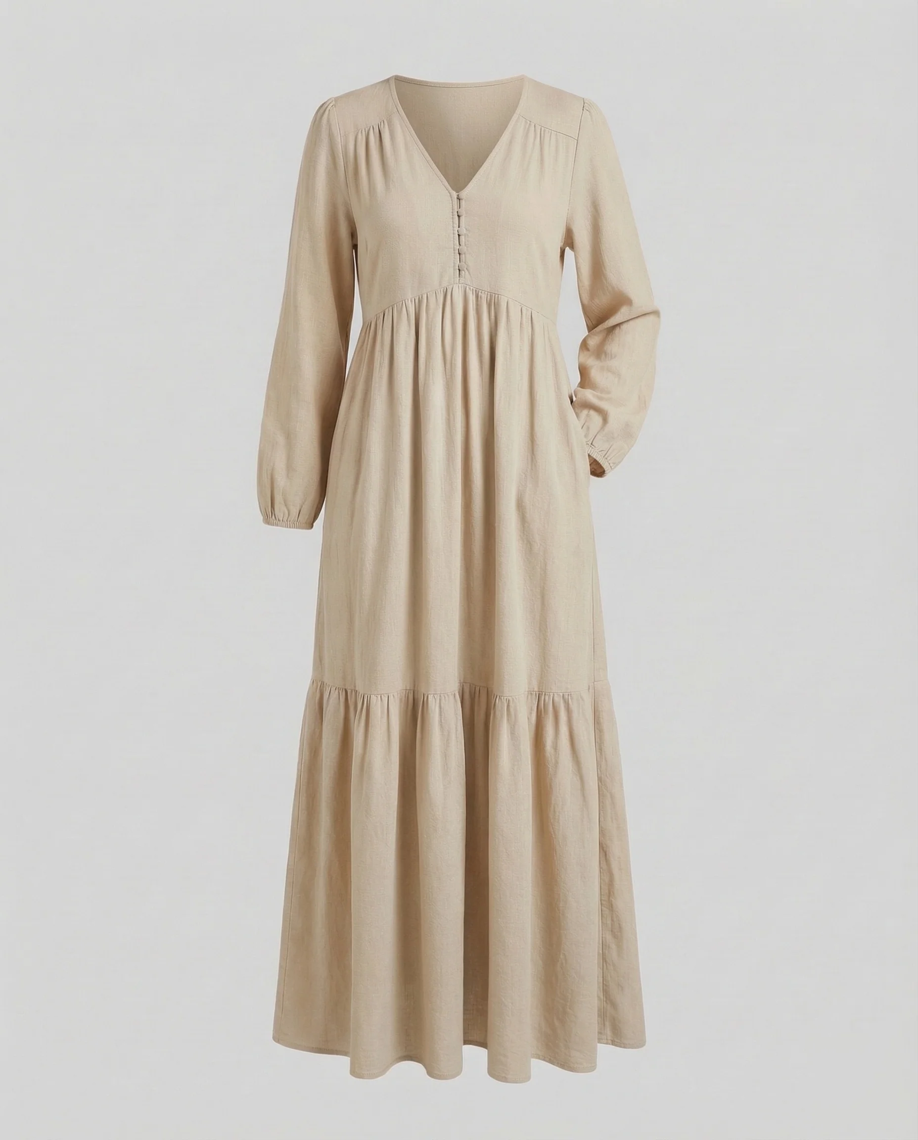 Damen Leinen-Maxi-Kleid Volantstufe Beinschlitz - Image 13
