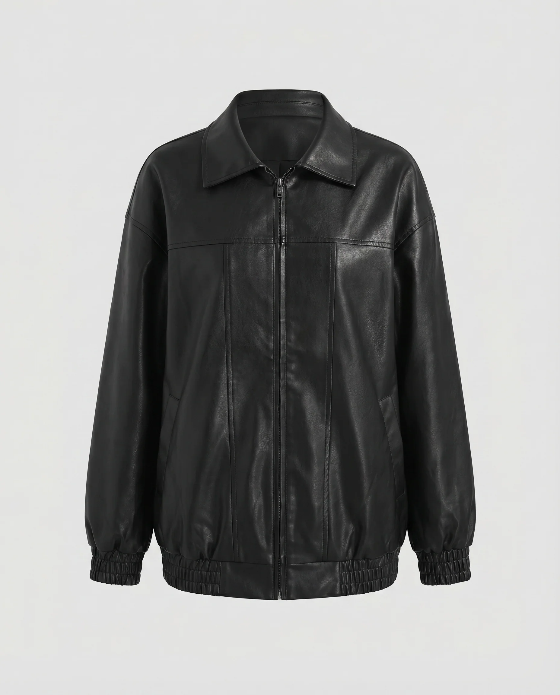Damen Kunstleder-Blouson Hemdkragen Elastikbündchen - Image 5
