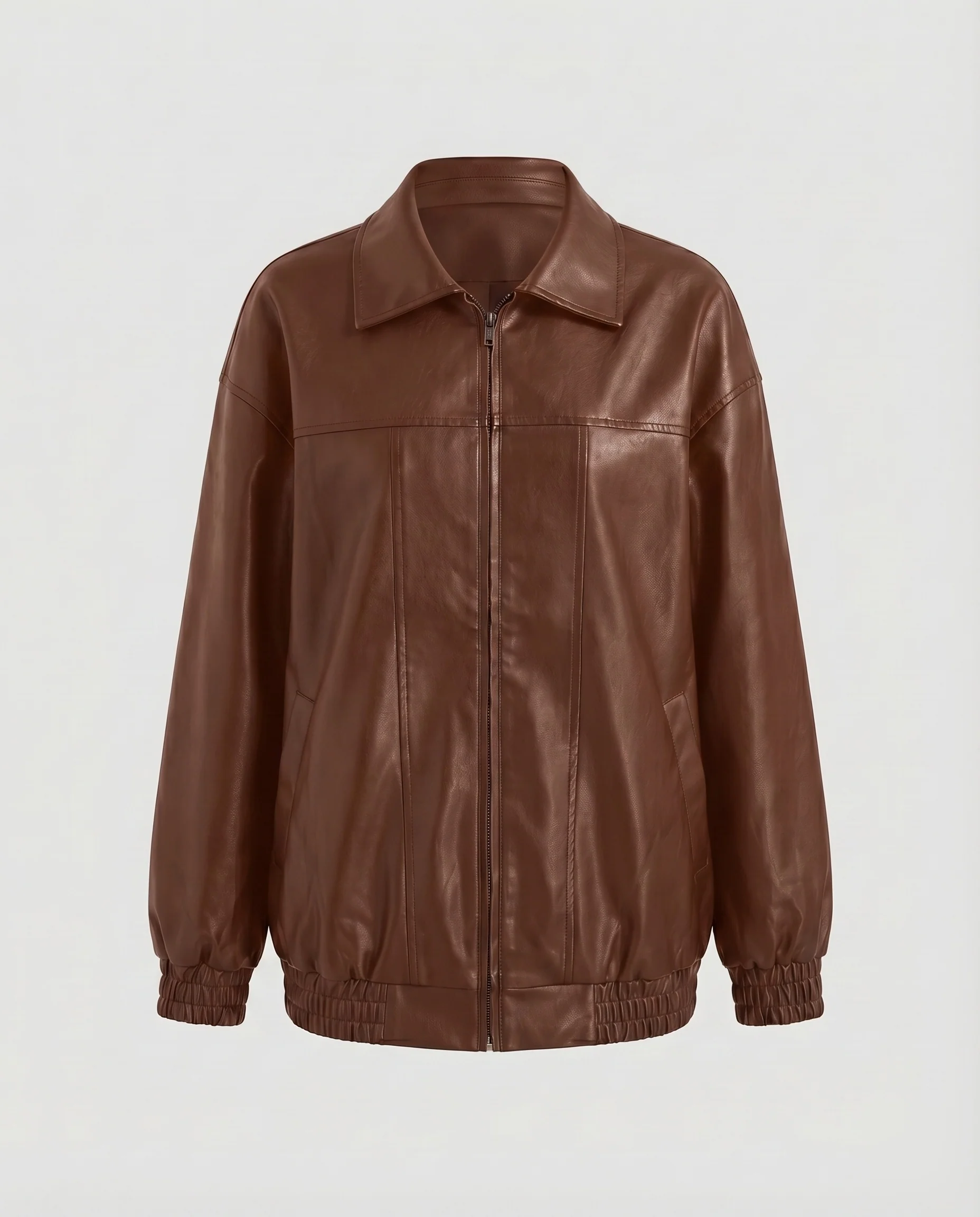 Damen Kunstleder-Blouson Hemdkragen Elastikbündchen - Image 9