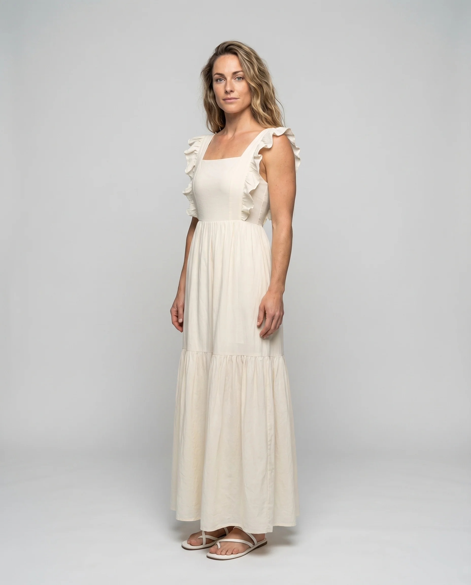Damen Boho-Sommerkleid Rückenschnürung Puffärmel Stufenrock